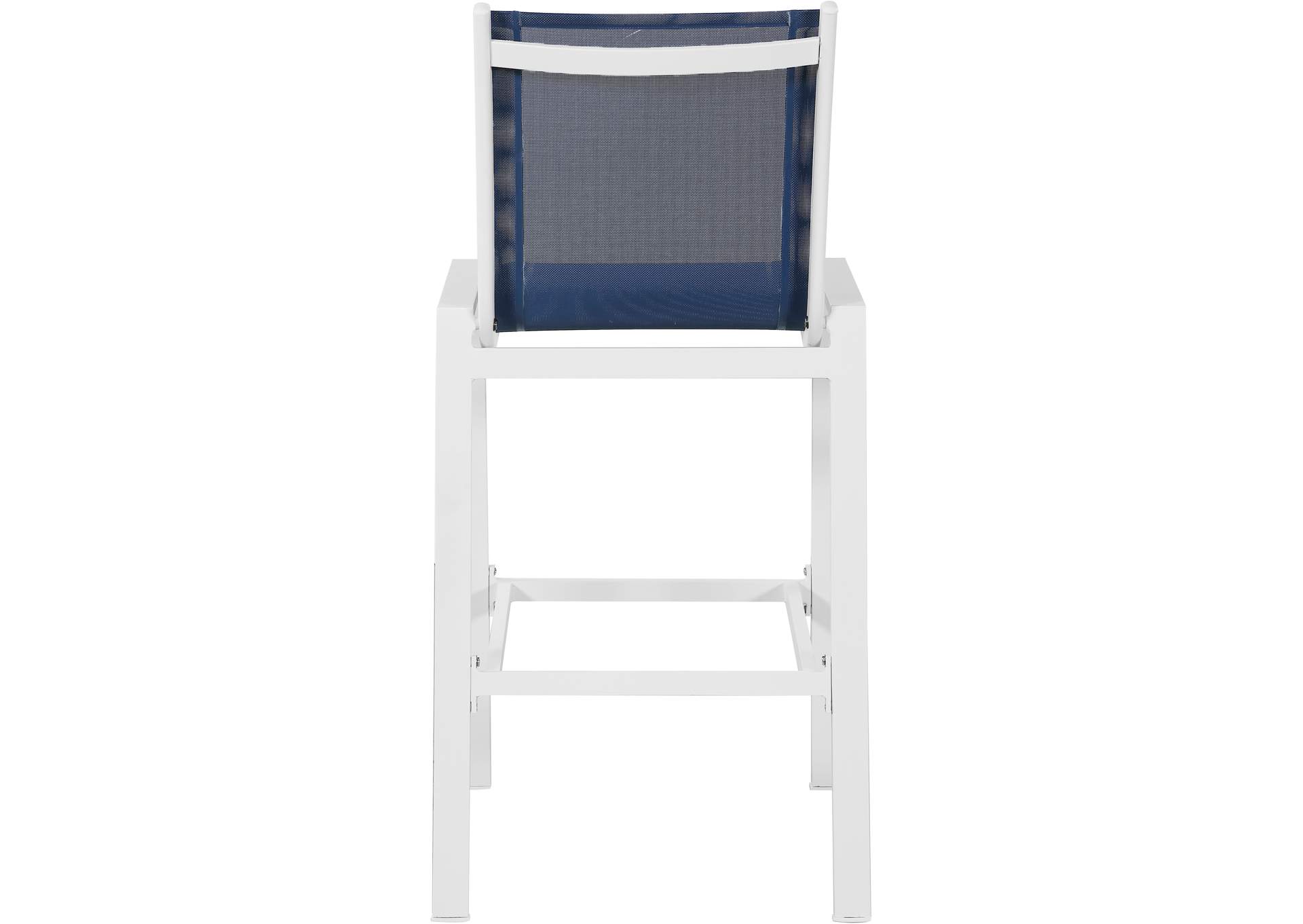 Nizuc Navy Mesh Water Resistant Fabric Outdoor Patio Aluminum Mesh Barstool Set of 2,Meridian Furniture