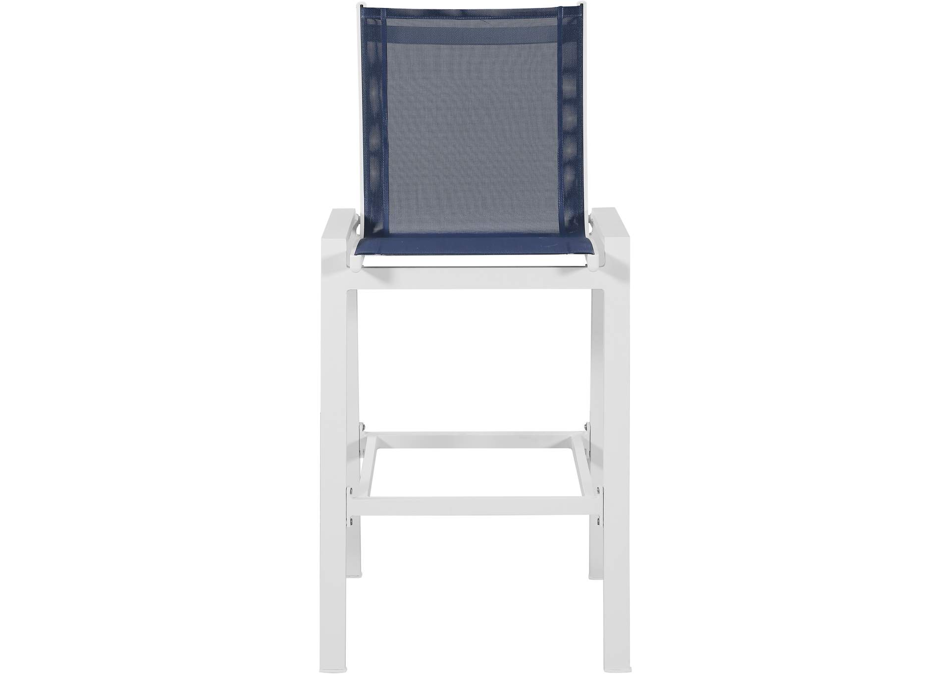 Nizuc Navy Mesh Water Resistant Fabric Outdoor Patio Aluminum Mesh Barstool Set of 2,Meridian Furniture