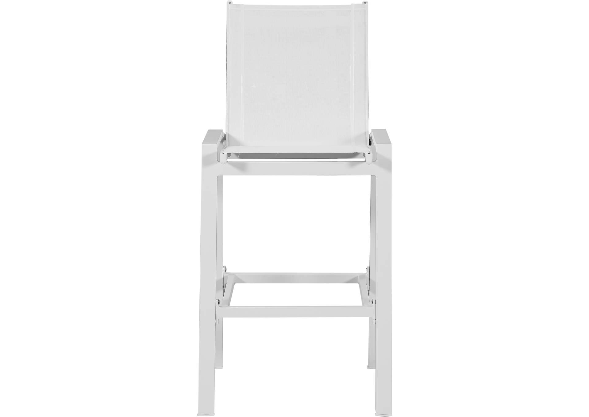 Nizuc White Mesh Water Resistant Fabric Outdoor Patio Aluminum Mesh Barstool Set of 2,Meridian Furniture