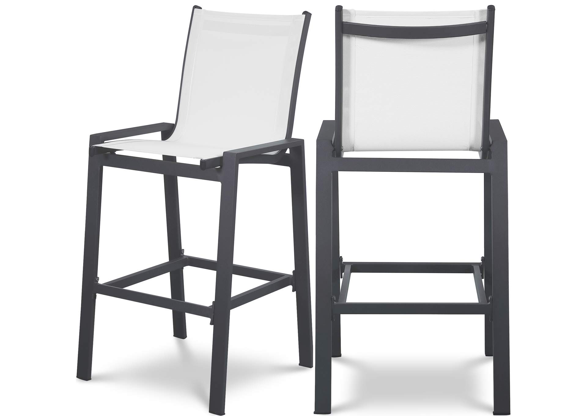 Nizuc White Mesh Water Resistant Fabric Outdoor Patio Aluminum Mesh Barstool Set of 2,Meridian Furniture