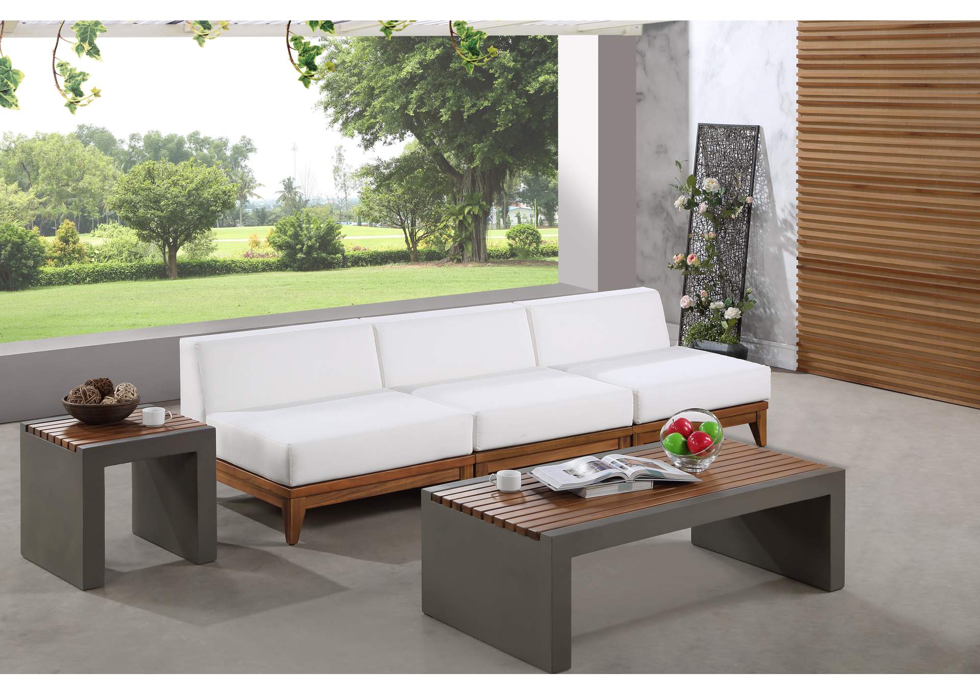 Rio Off White Water Resistant Fabric Outdoor Patio Modular Sofa,Meridian Furniture