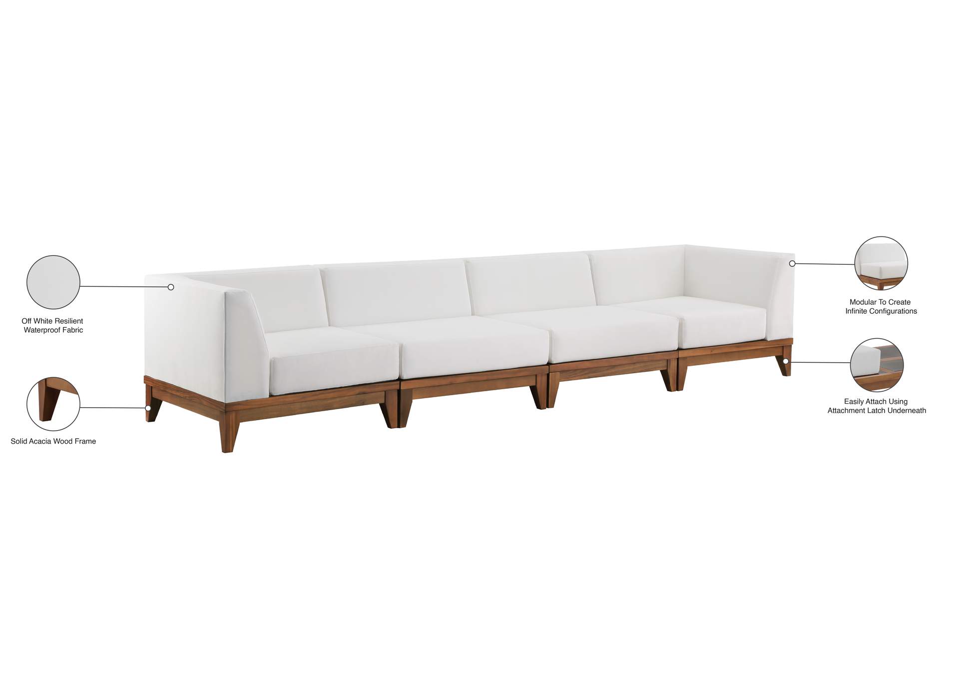 Rio Off White Water Resistant Fabric Outdoor Patio Modular Sofa,Meridian Furniture