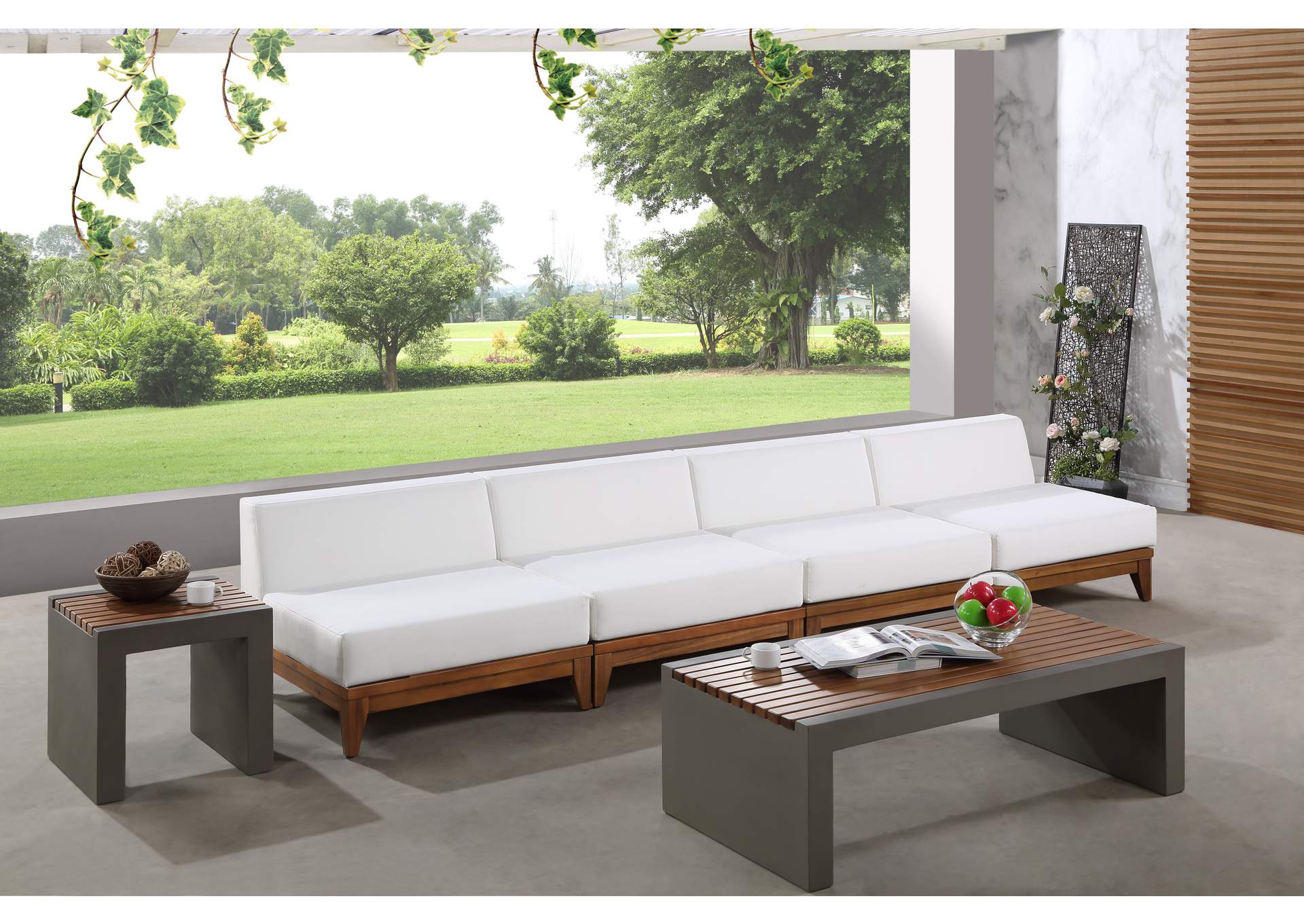 Rio Off White Water Resistant Fabric Outdoor Patio Modular Sofa,Meridian Furniture