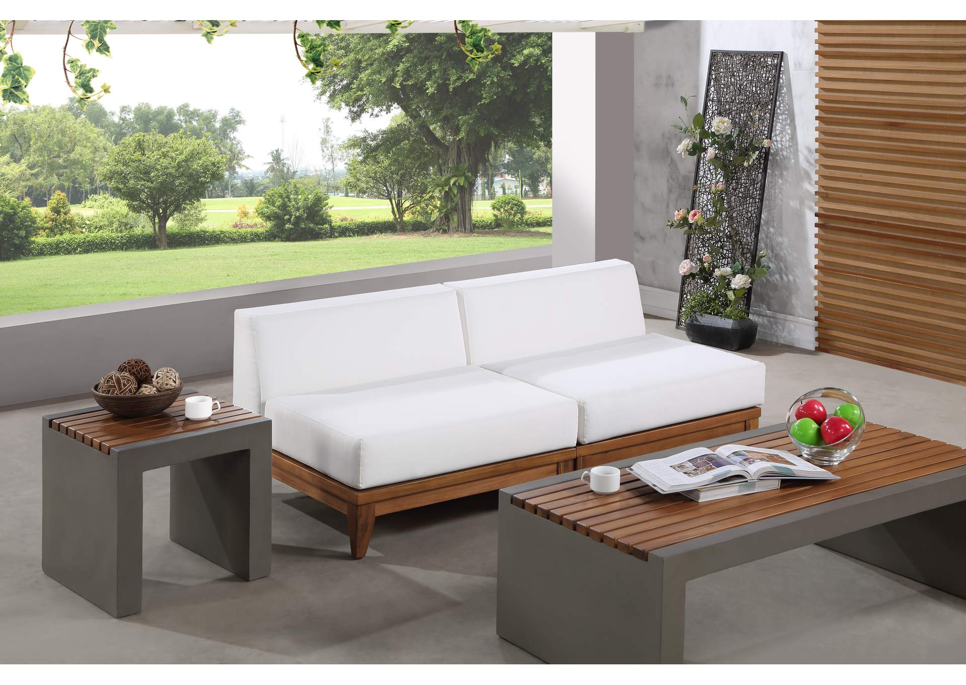 Rio Off White Water Resistant Fabric Outdoor Patio Modular Sofa,Meridian Furniture