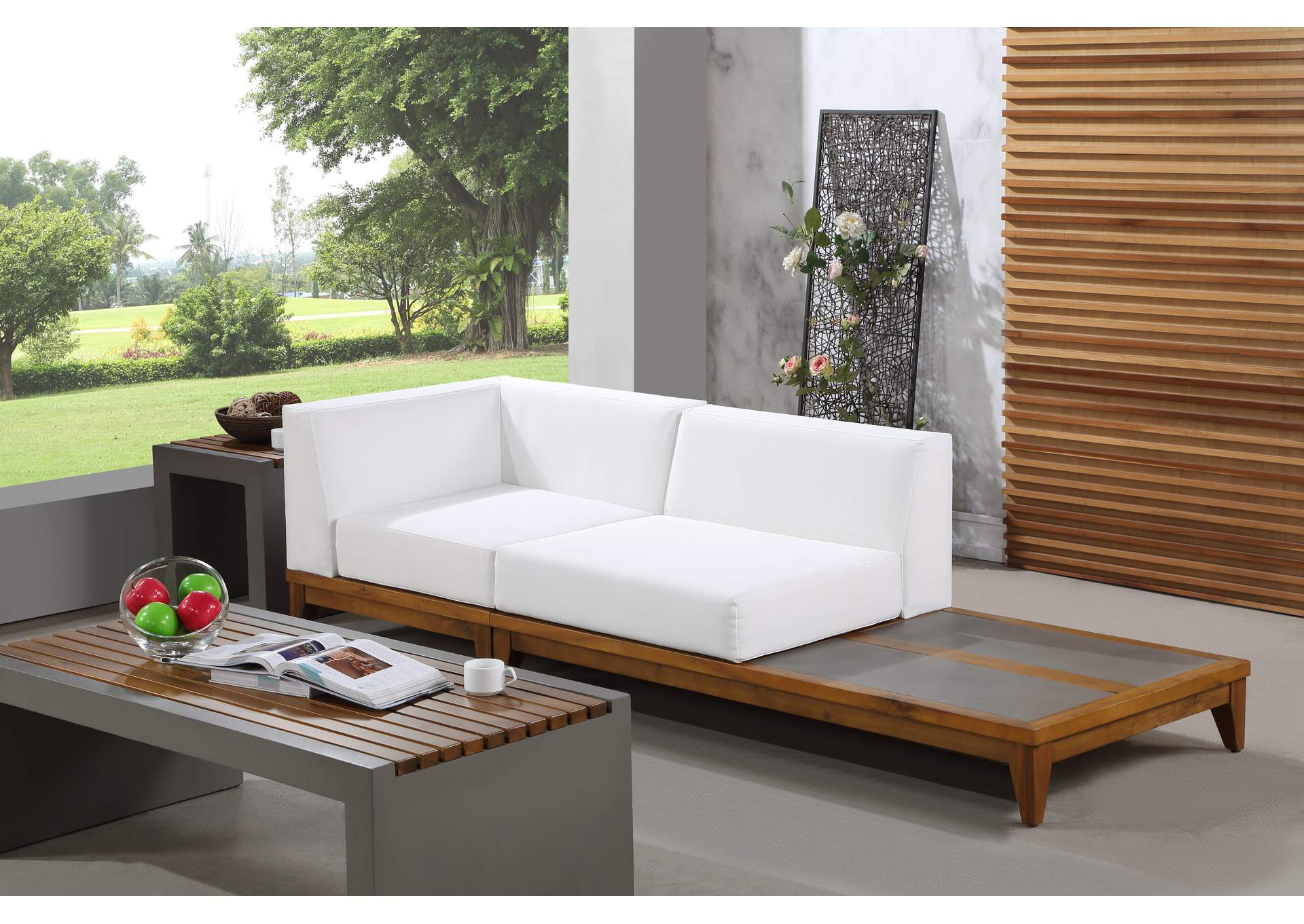 Rio Off White Water Resistant Fabric Outdoor Patio Modular Sofa,Meridian Furniture