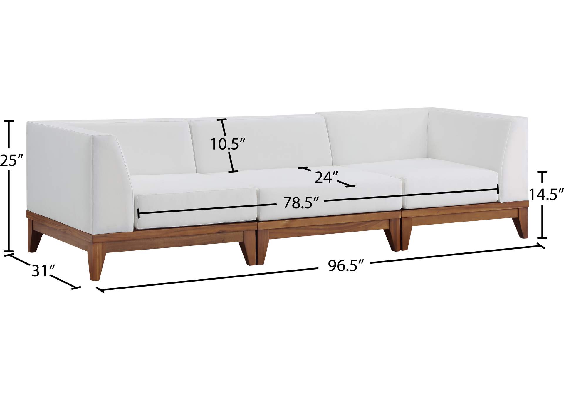 Rio Off White Water Resistant Fabric Outdoor Patio Modular Sofa,Meridian Furniture