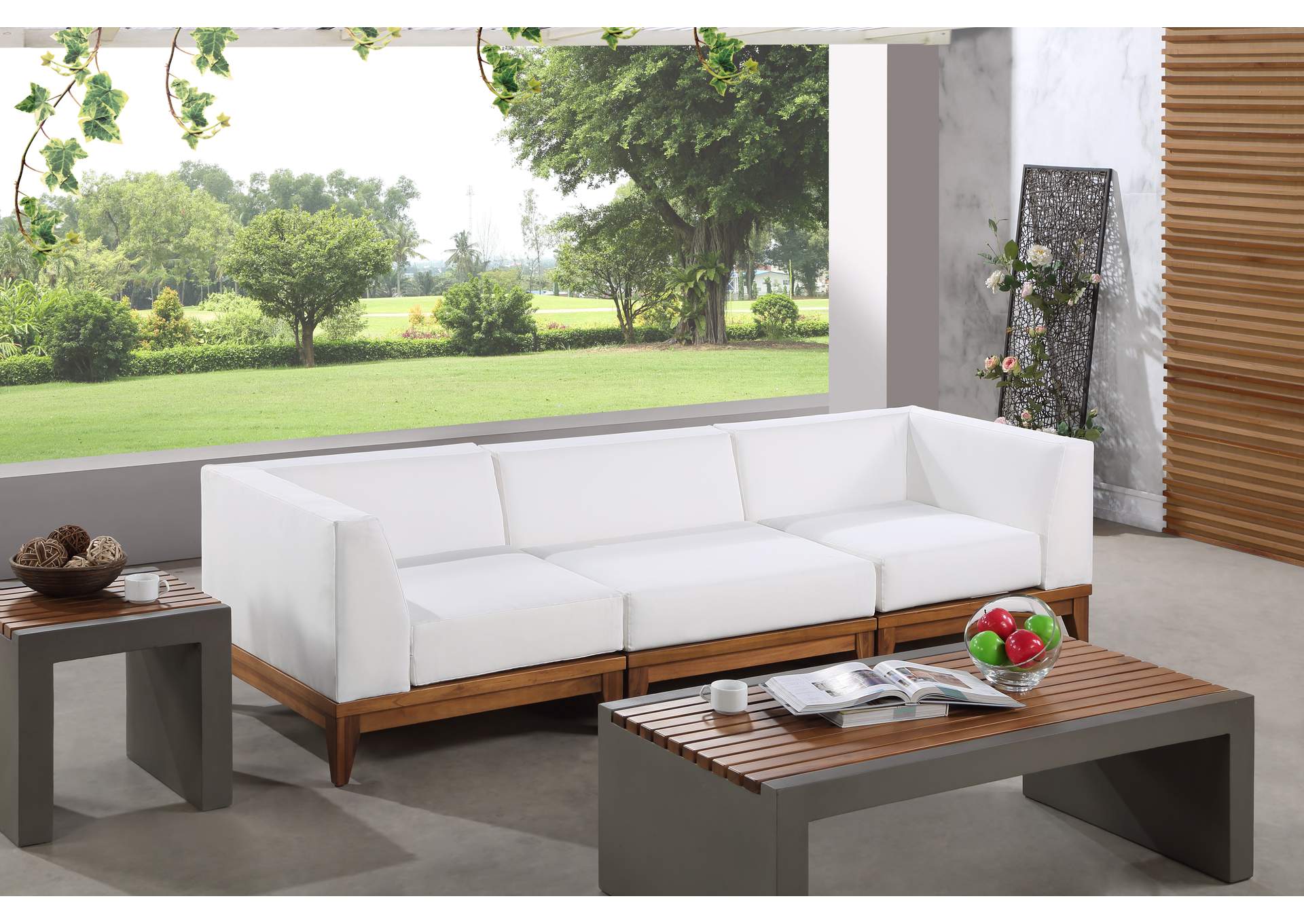 Rio Off White Water Resistant Fabric Outdoor Patio Modular Sofa,Meridian Furniture