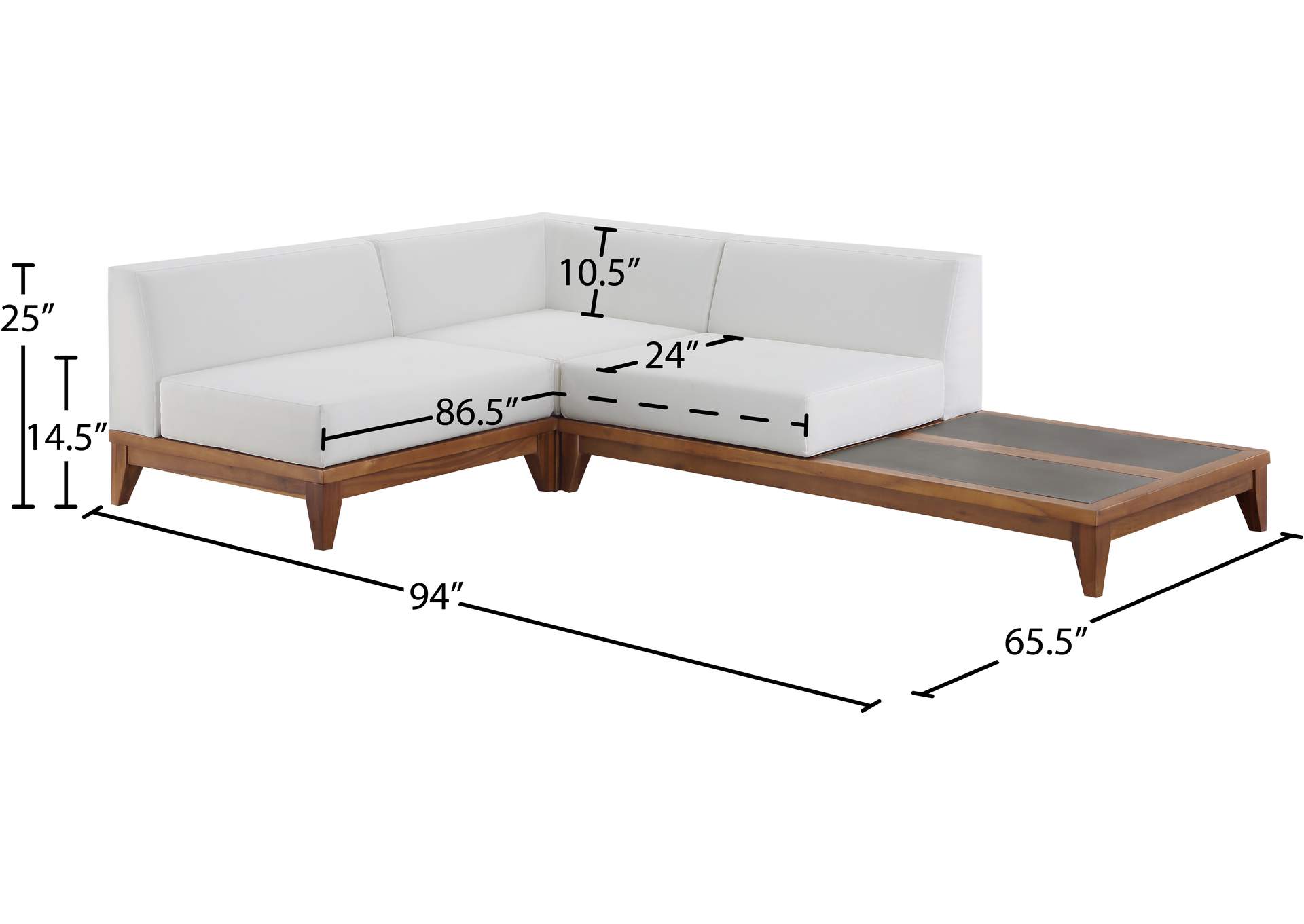 Rio Off White Water Resistant Fabric Outdoor Patio Modular Sectional,Meridian Furniture