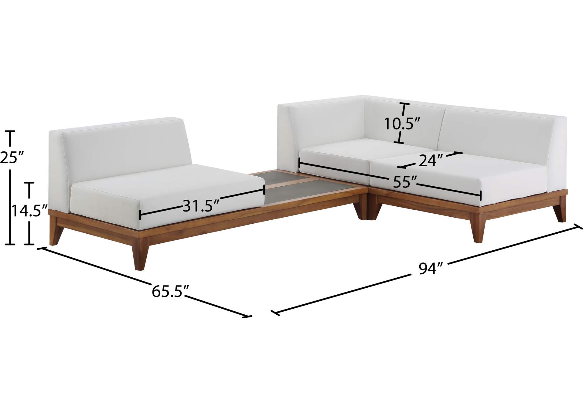 Rio Off White Water Resistant Fabric Outdoor Patio Modular Sectional,Meridian Furniture