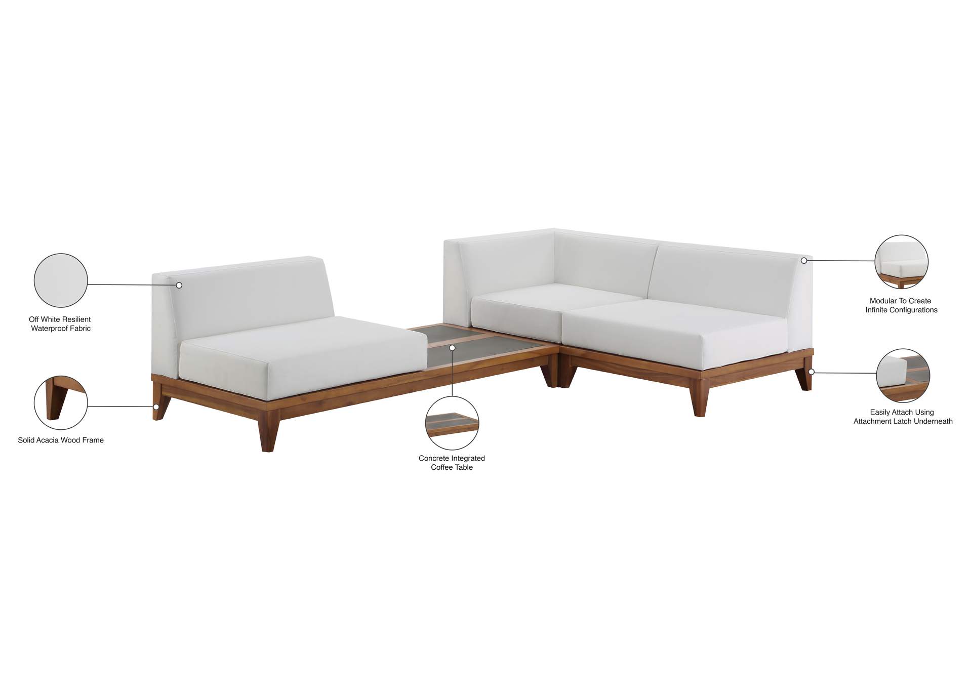 Rio Off White Water Resistant Fabric Outdoor Patio Modular Sectional,Meridian Furniture