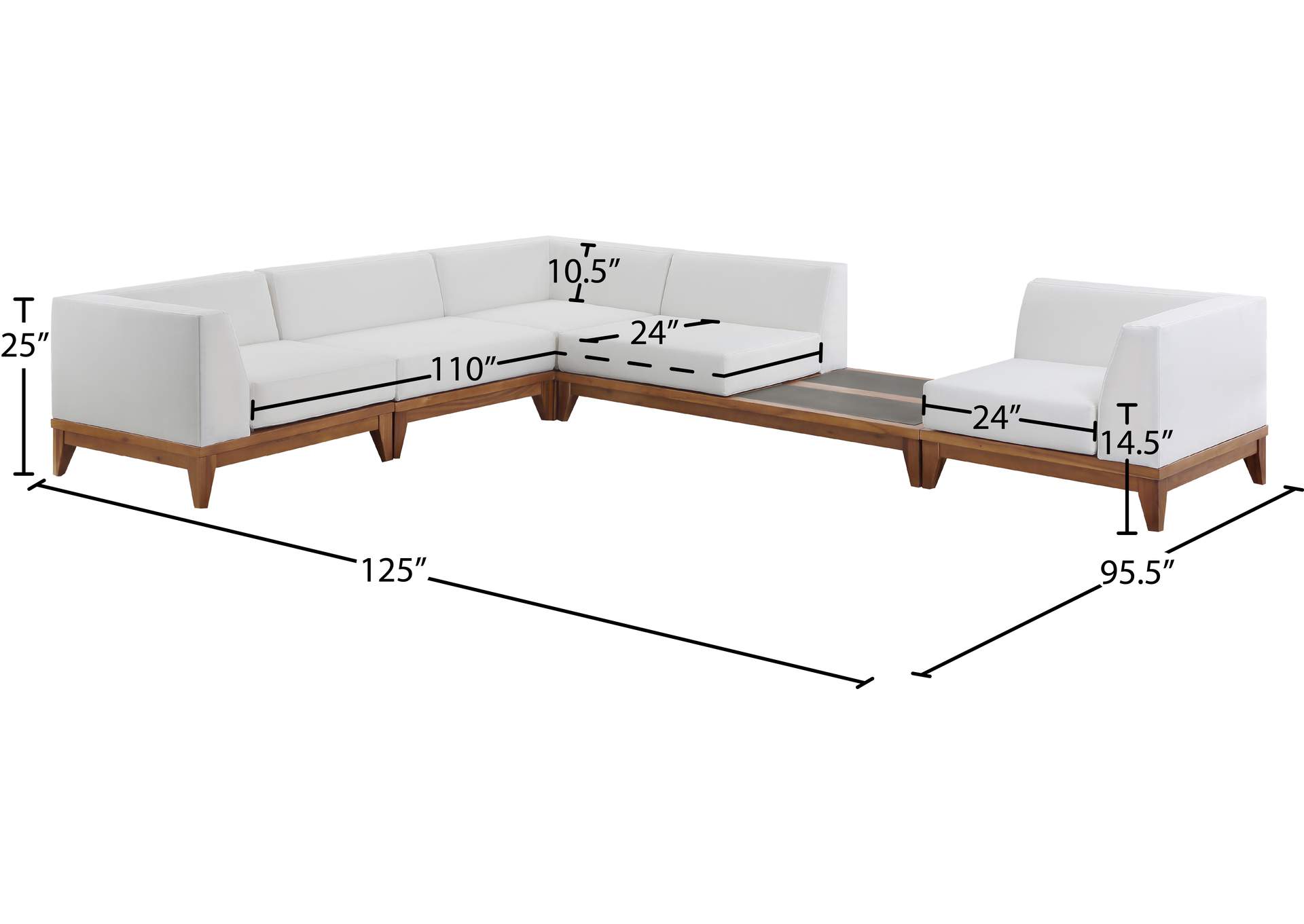 Rio Off White Water Resistant Fabric Outdoor Patio Modular Sectional,Meridian Furniture