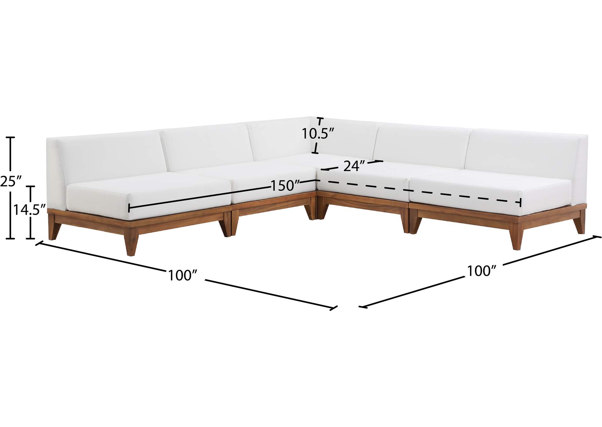 Rio Off White Water Resistant Fabric Outdoor Patio Modular Sectional,Meridian Furniture