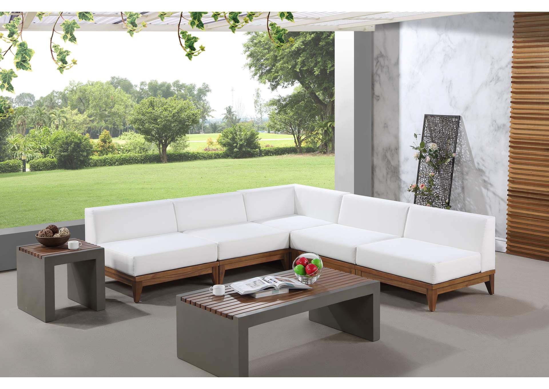 Rio Off White Water Resistant Fabric Outdoor Patio Modular Sectional,Meridian Furniture