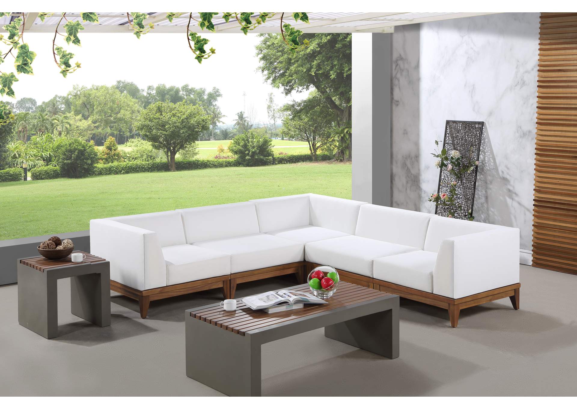 Rio Off White Water Resistant Fabric Outdoor Patio Modular Sectional,Meridian Furniture