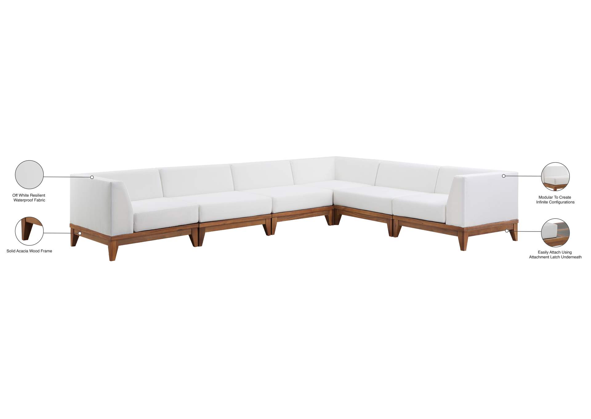 Rio Off White Water Resistant Fabric Outdoor Patio Modular Sectional,Meridian Furniture