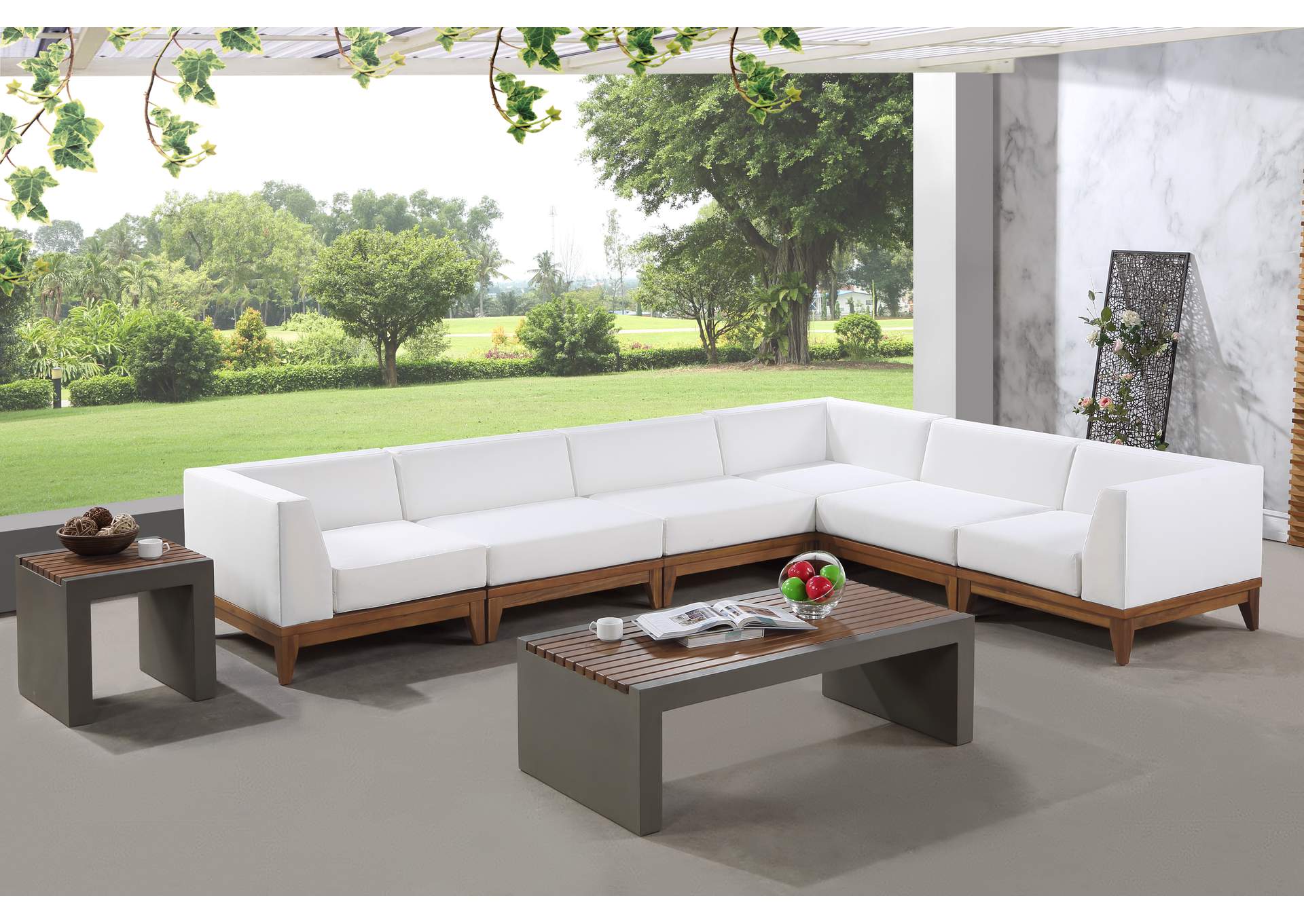 Rio Off White Water Resistant Fabric Outdoor Patio Modular Sectional,Meridian Furniture