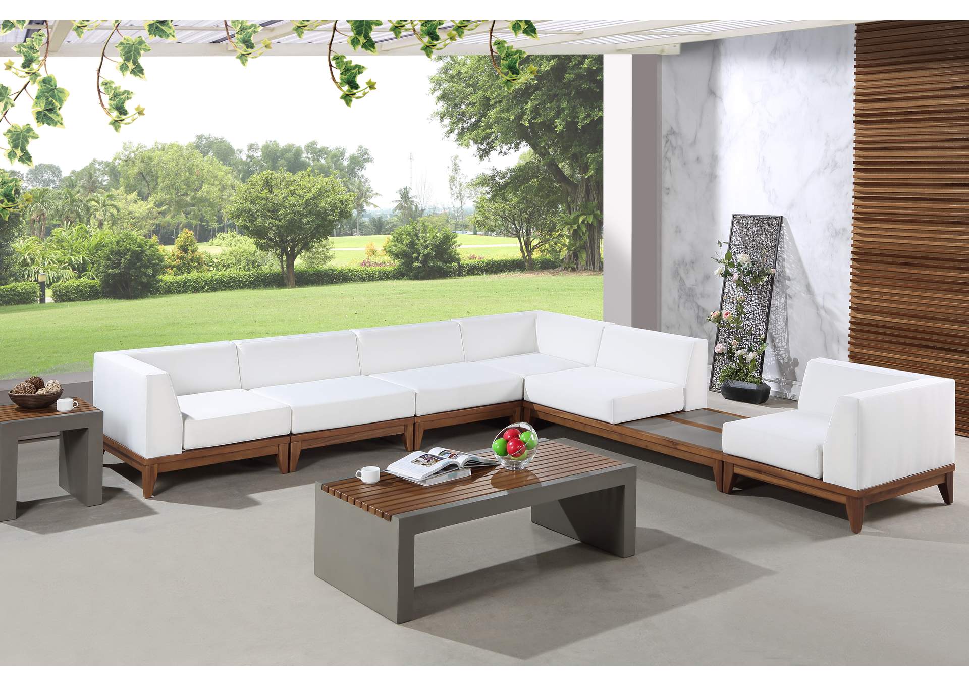 Rio Off White Water Resistant Fabric Outdoor Patio Modular Sectional,Meridian Furniture