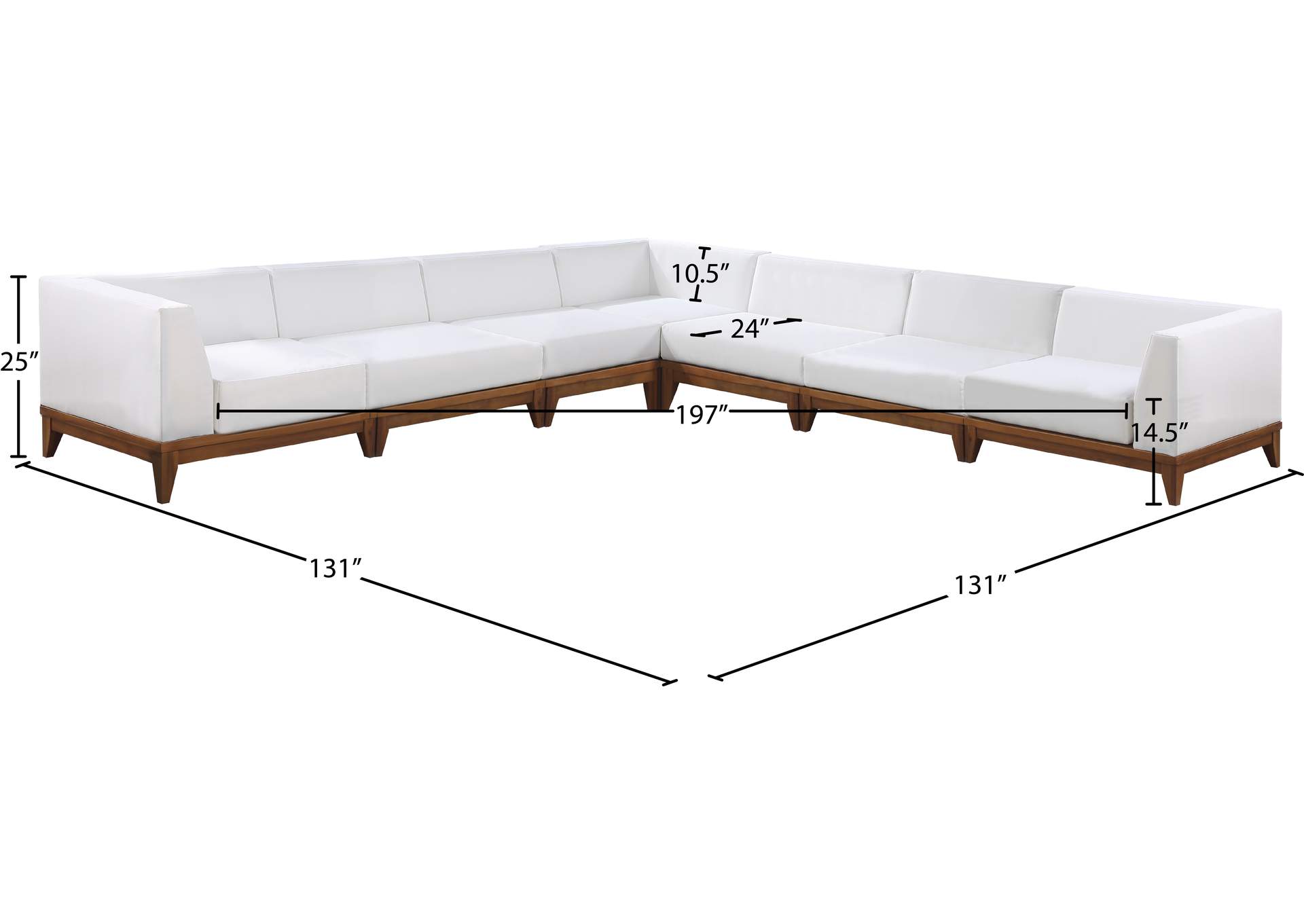 Rio Off White Water Resistant Fabric Outdoor Patio Modular Sectional,Meridian Furniture