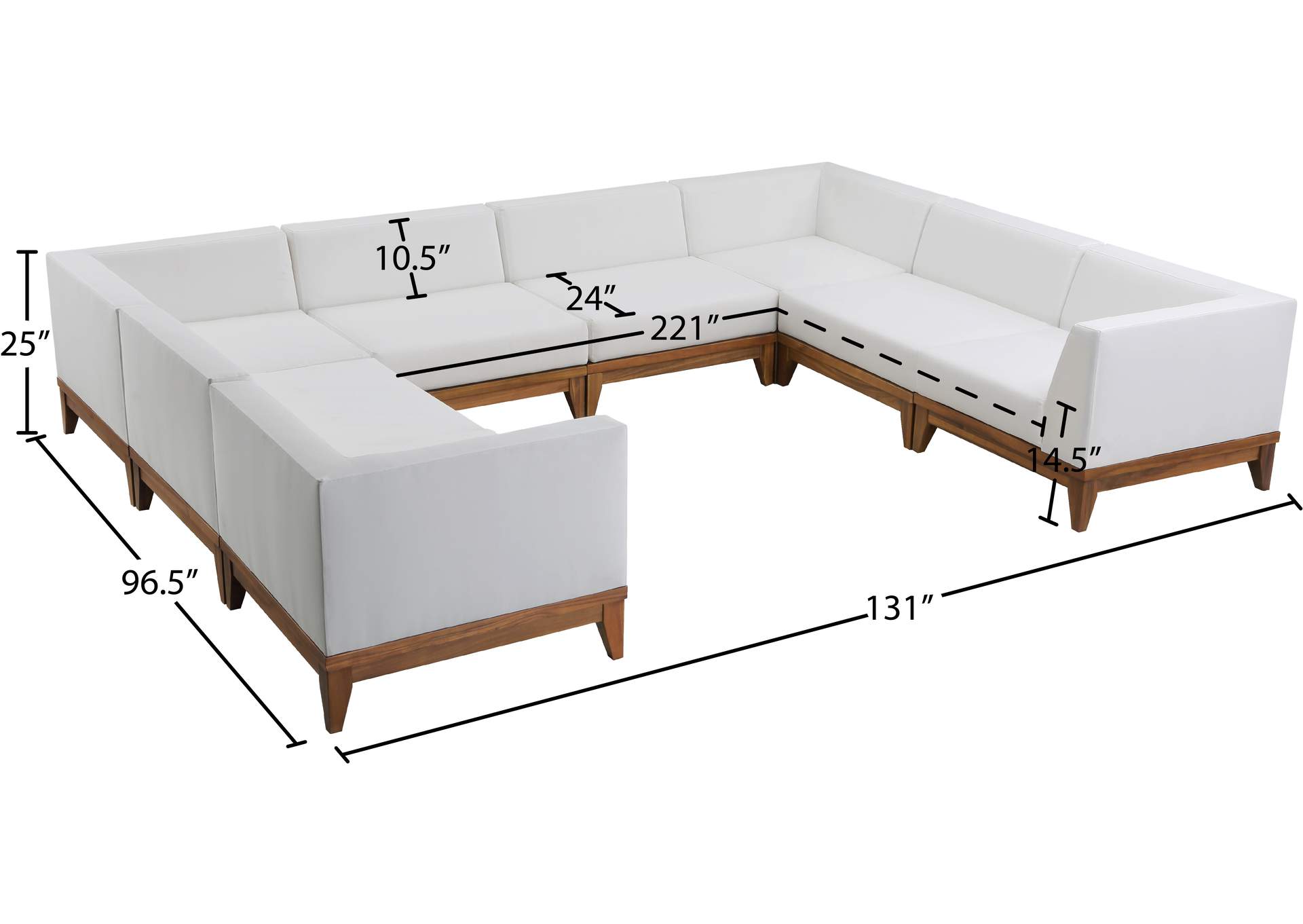 Rio Off White Water Resistant Fabric Outdoor Patio Modular Sectional,Meridian Furniture