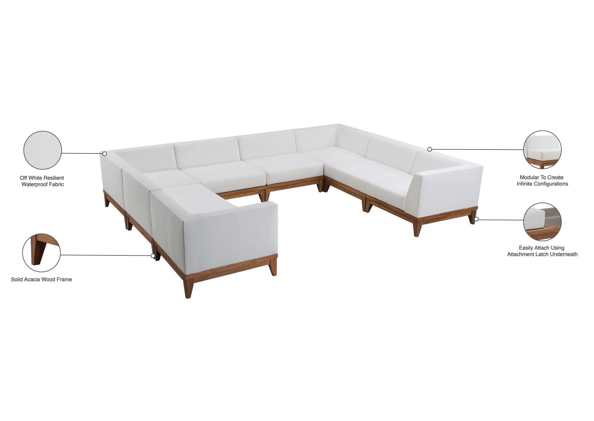 Rio Off White Water Resistant Fabric Outdoor Patio Modular Sectional,Meridian Furniture