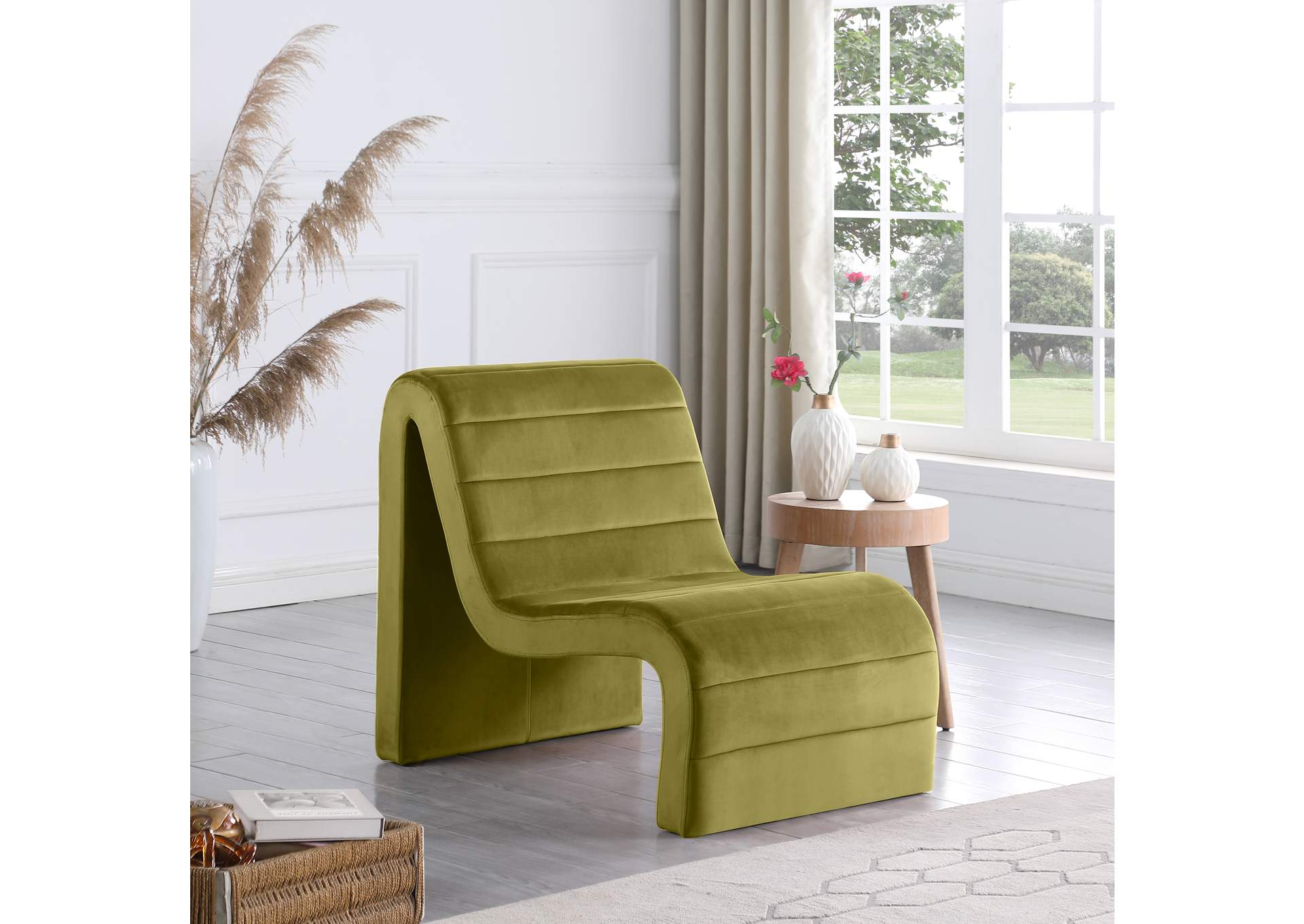 Ivy Olive Velvet Accent Chair,Meridian Furniture