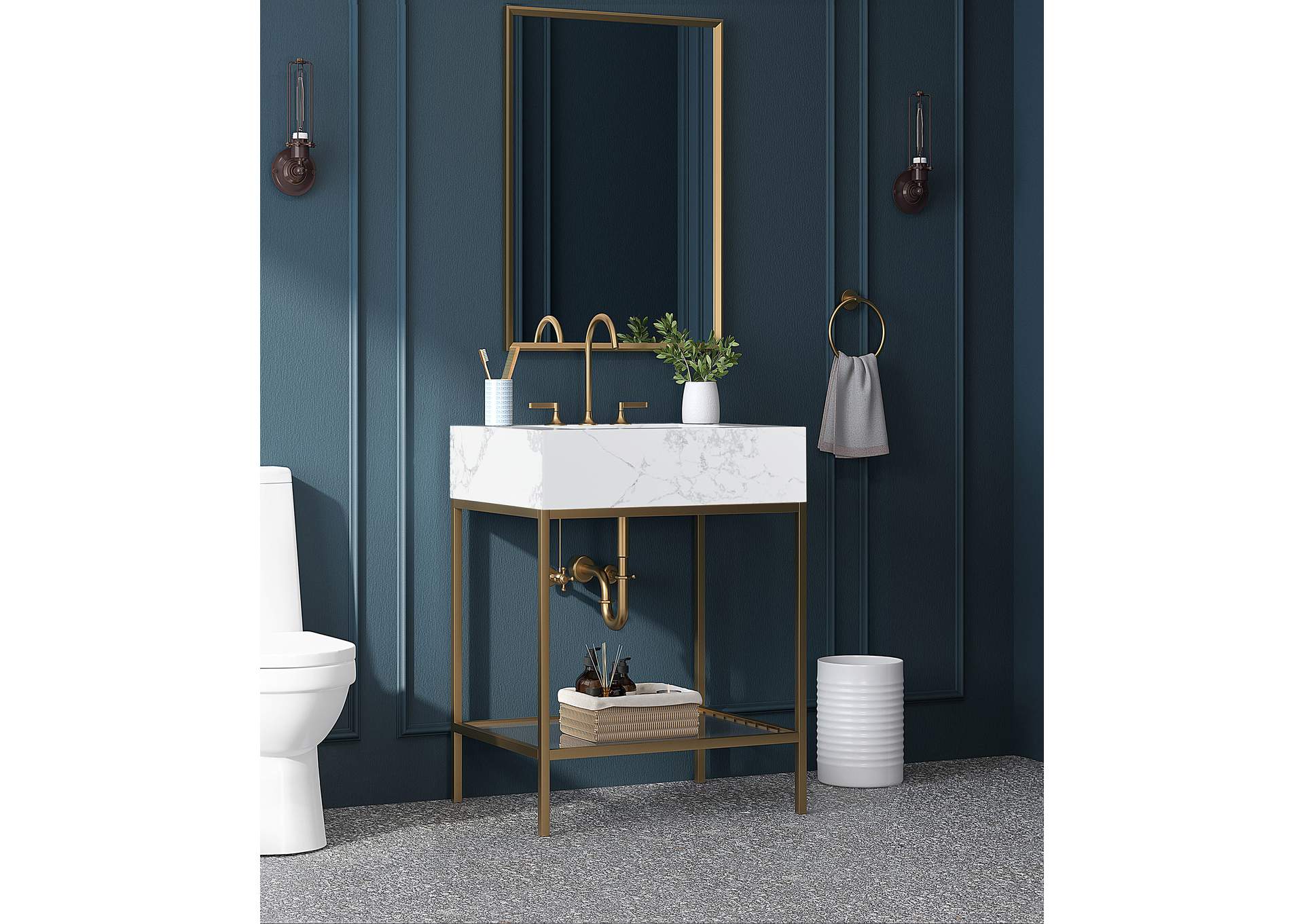 Marmo White Engineered Marble Bathroom Vanity,Meridian Furniture