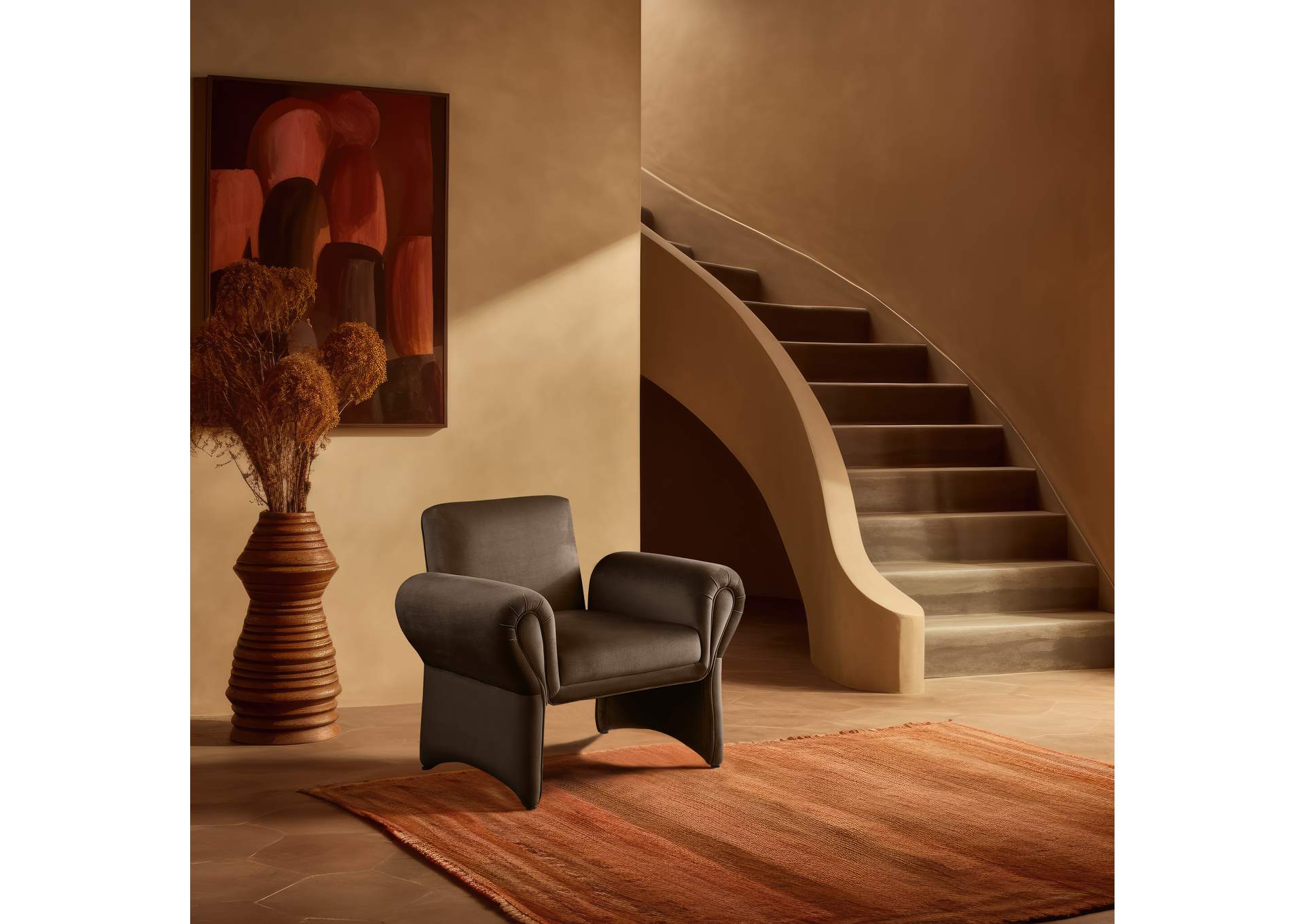 Fleurette Brown Velvet Accent Chair,Meridian Furniture