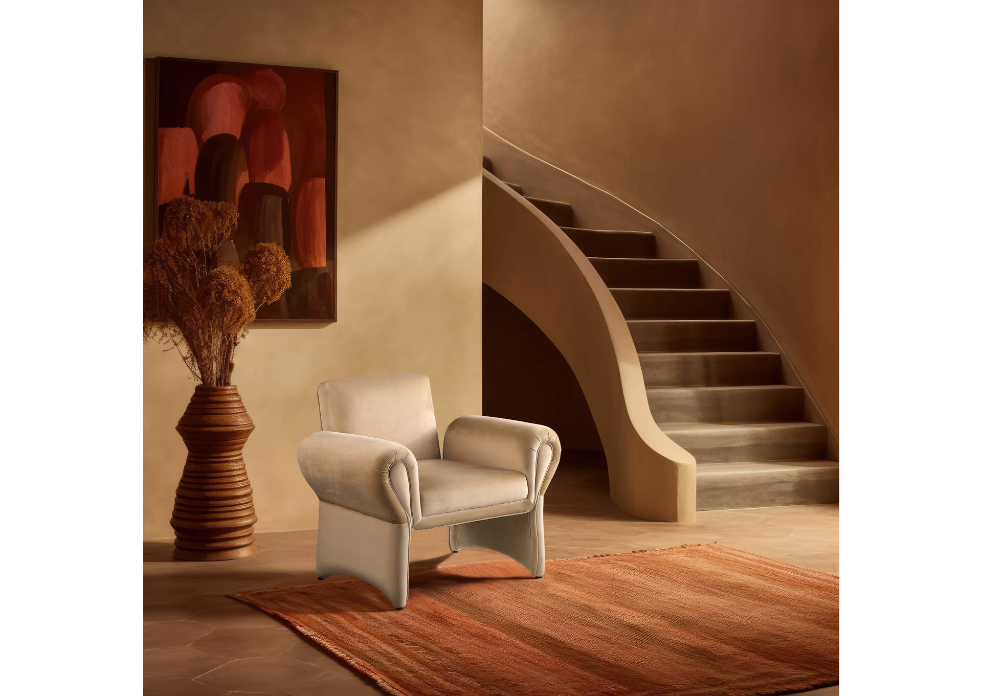 Fleurette Camel Velvet Accent Chair,Meridian Furniture