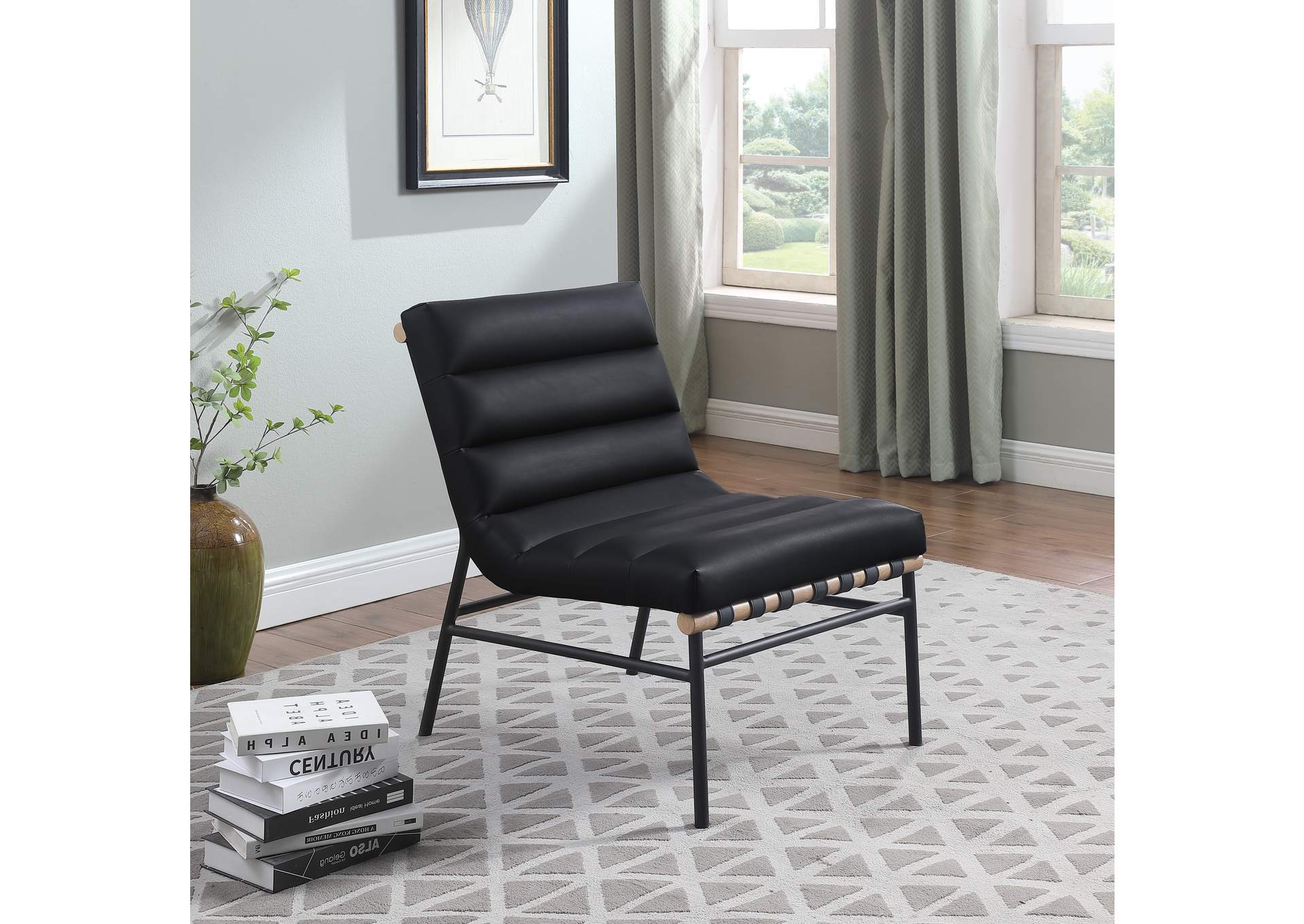 Burke Black Faux Leather Accent Chair,Meridian Furniture