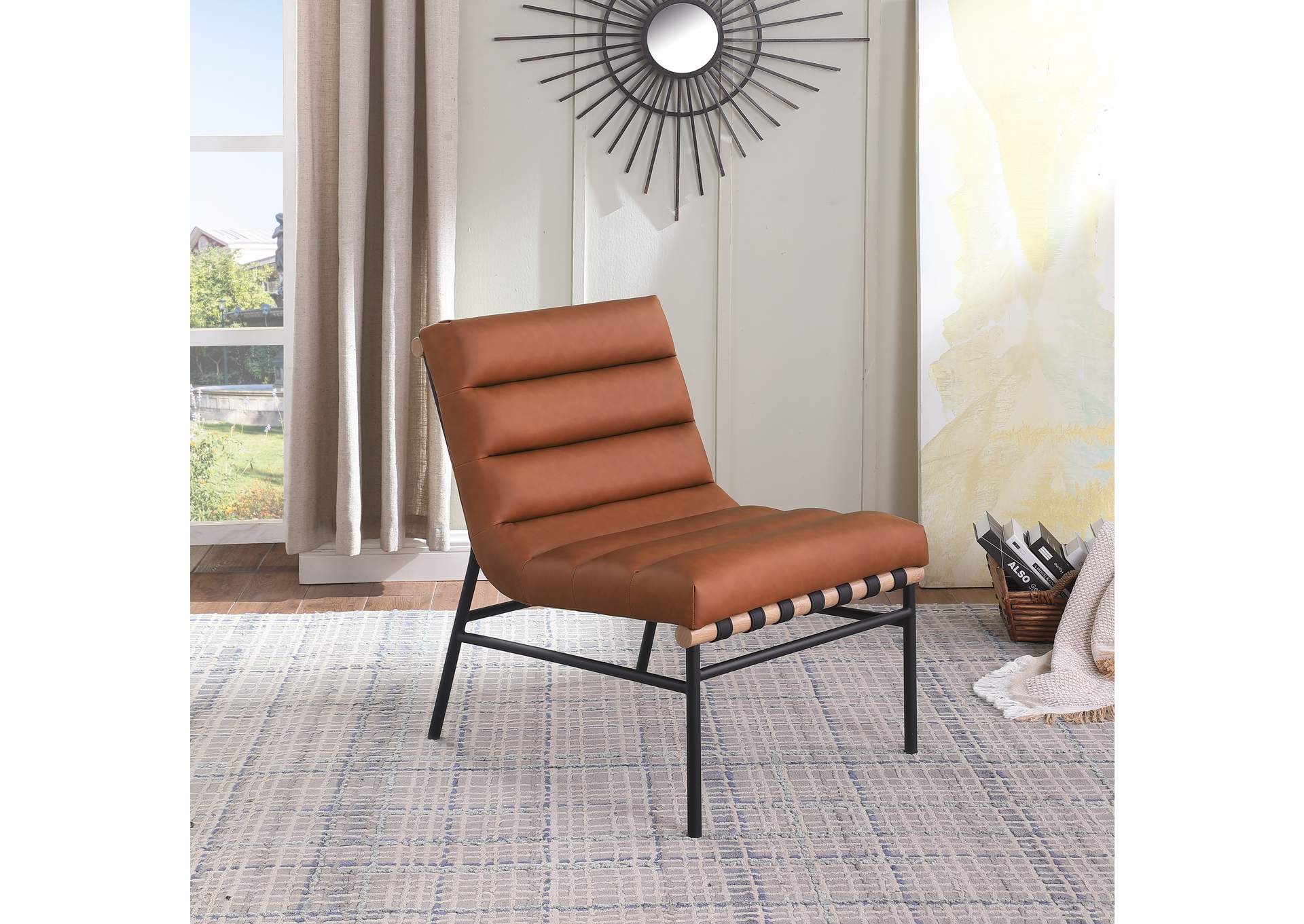 Burke Cognac Faux Leather Accent Chair,Meridian Furniture