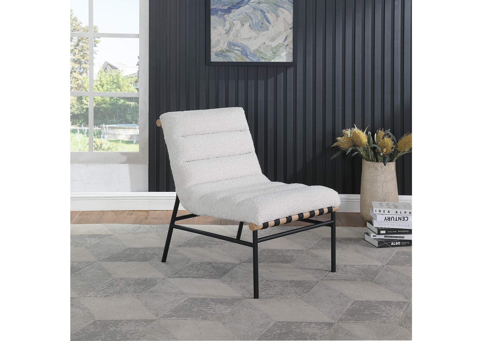 Burke Cream Boucle Fabric Accent Chair,Meridian Furniture