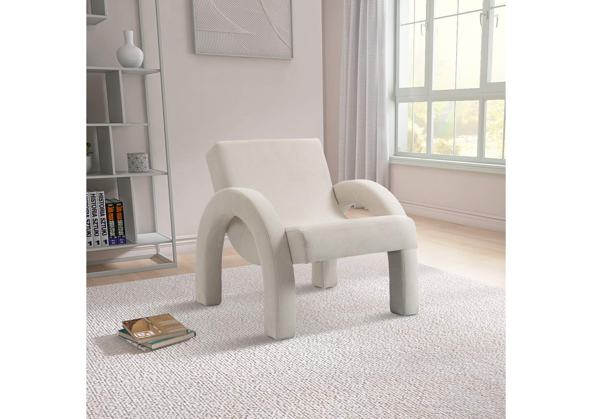 Corduroy Cream Corduroy Fabric Accent Chair,Meridian Furniture