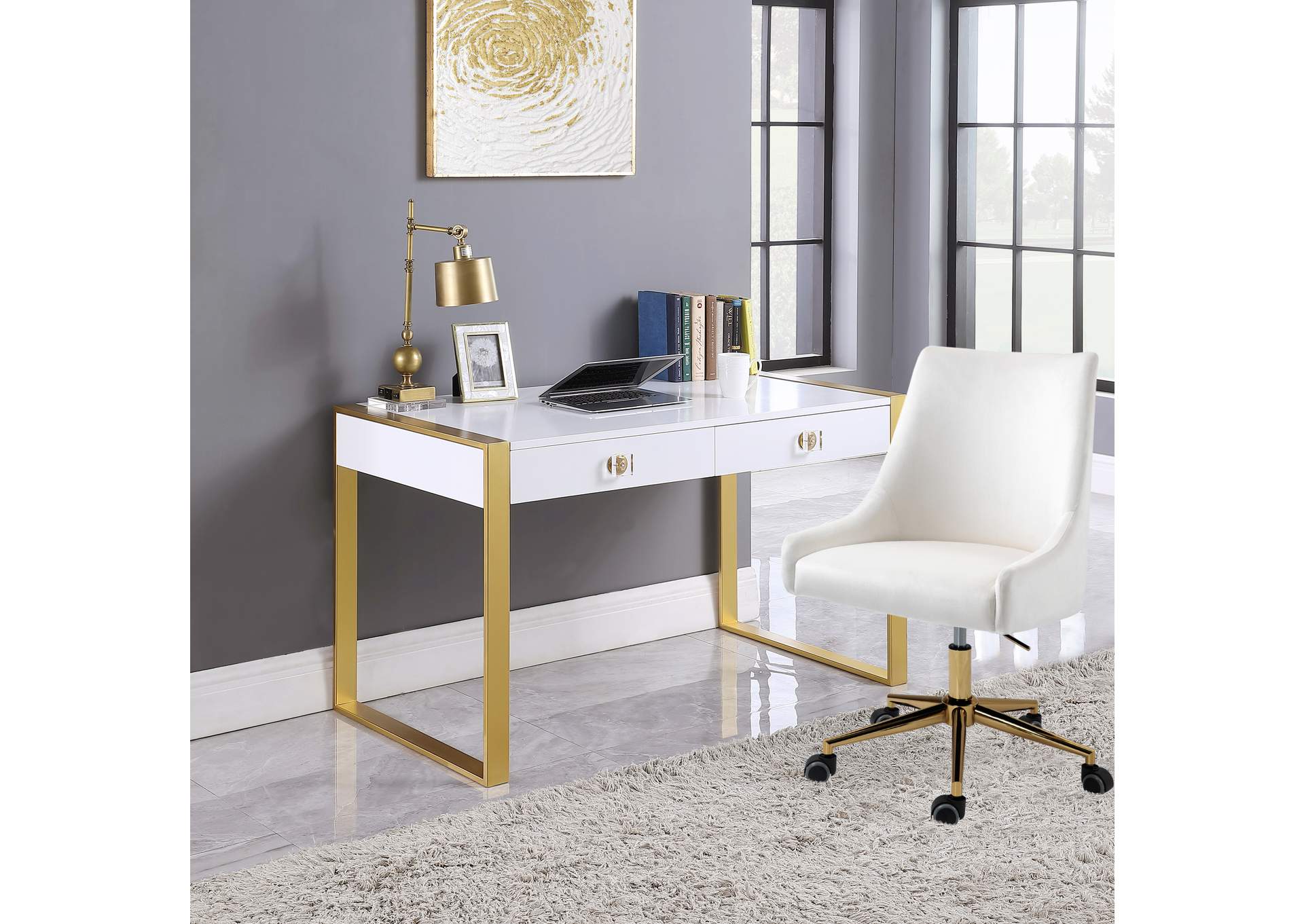 Victoria White / Gold Desk/Console,Meridian Furniture