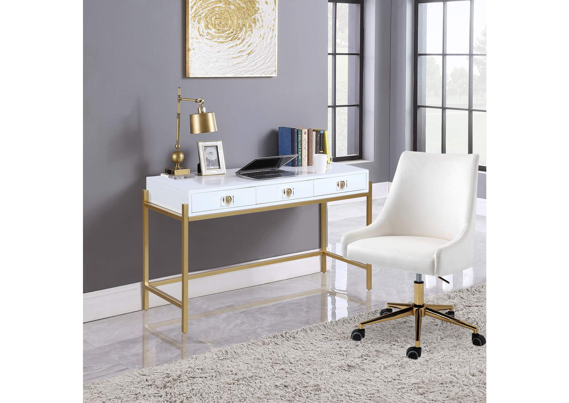 Abigail White / Gold Desk/Console,Meridian Furniture