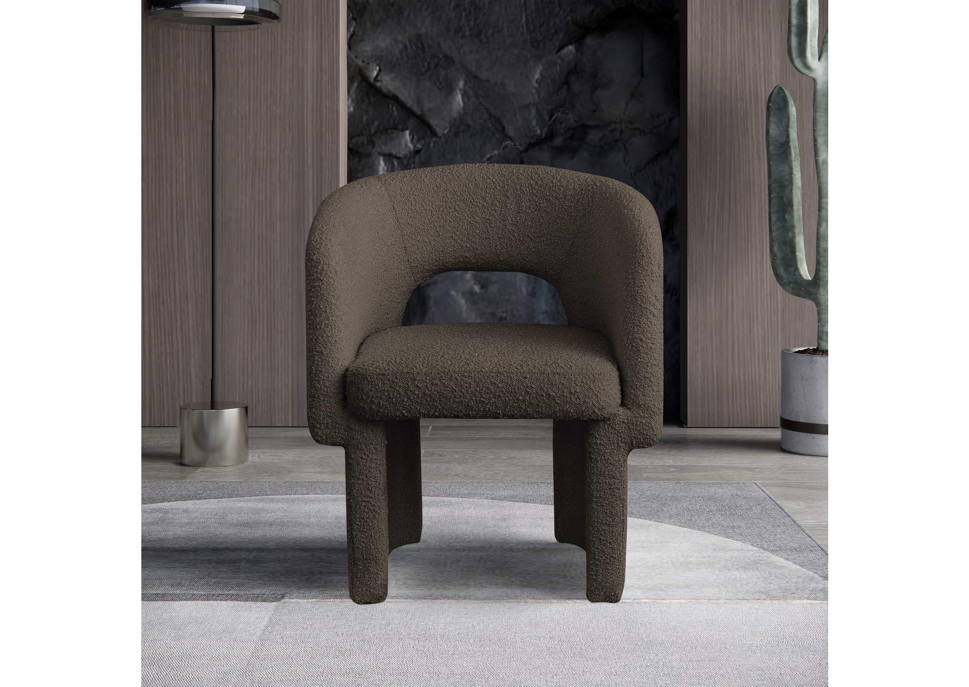 Emmet Brown Boucle Fabric Dining Chair - Accent Chair,Meridian Furniture