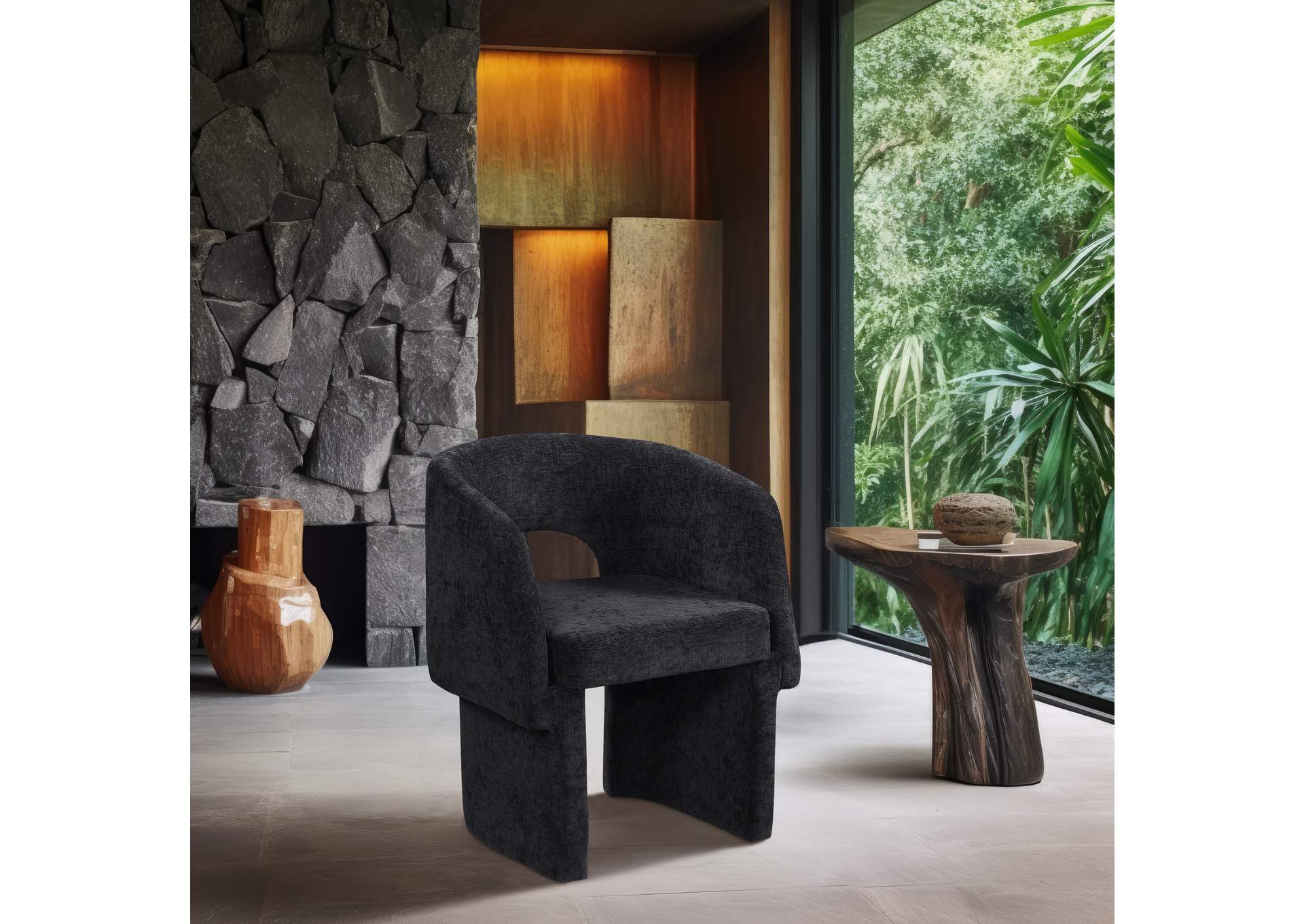 Emmet Black Chenille Fabric Dining Chair - Accent Chair,Meridian Furniture
