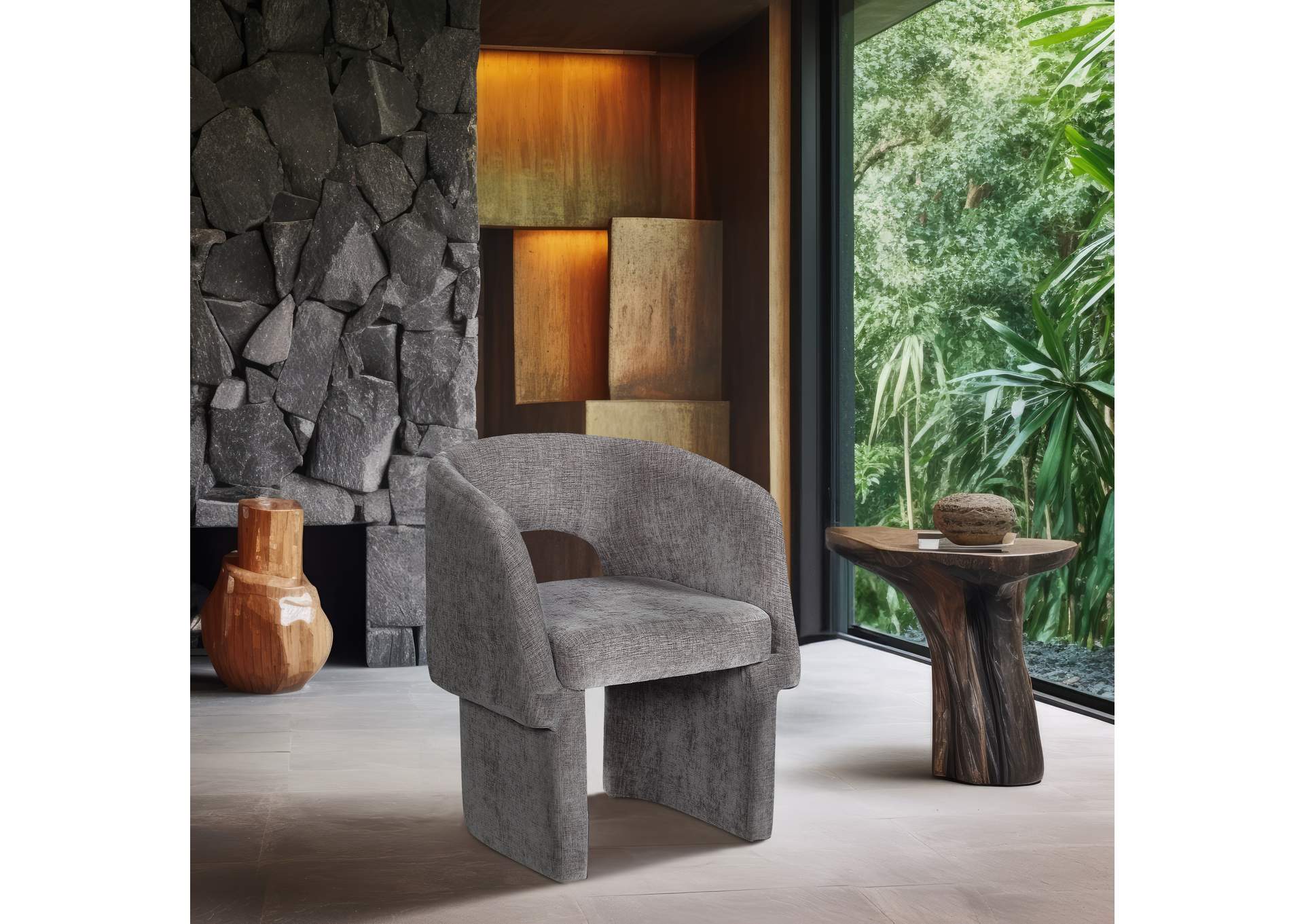 Emmet Grey Chenille Fabric Dining Chair - Accent Chair,Meridian Furniture