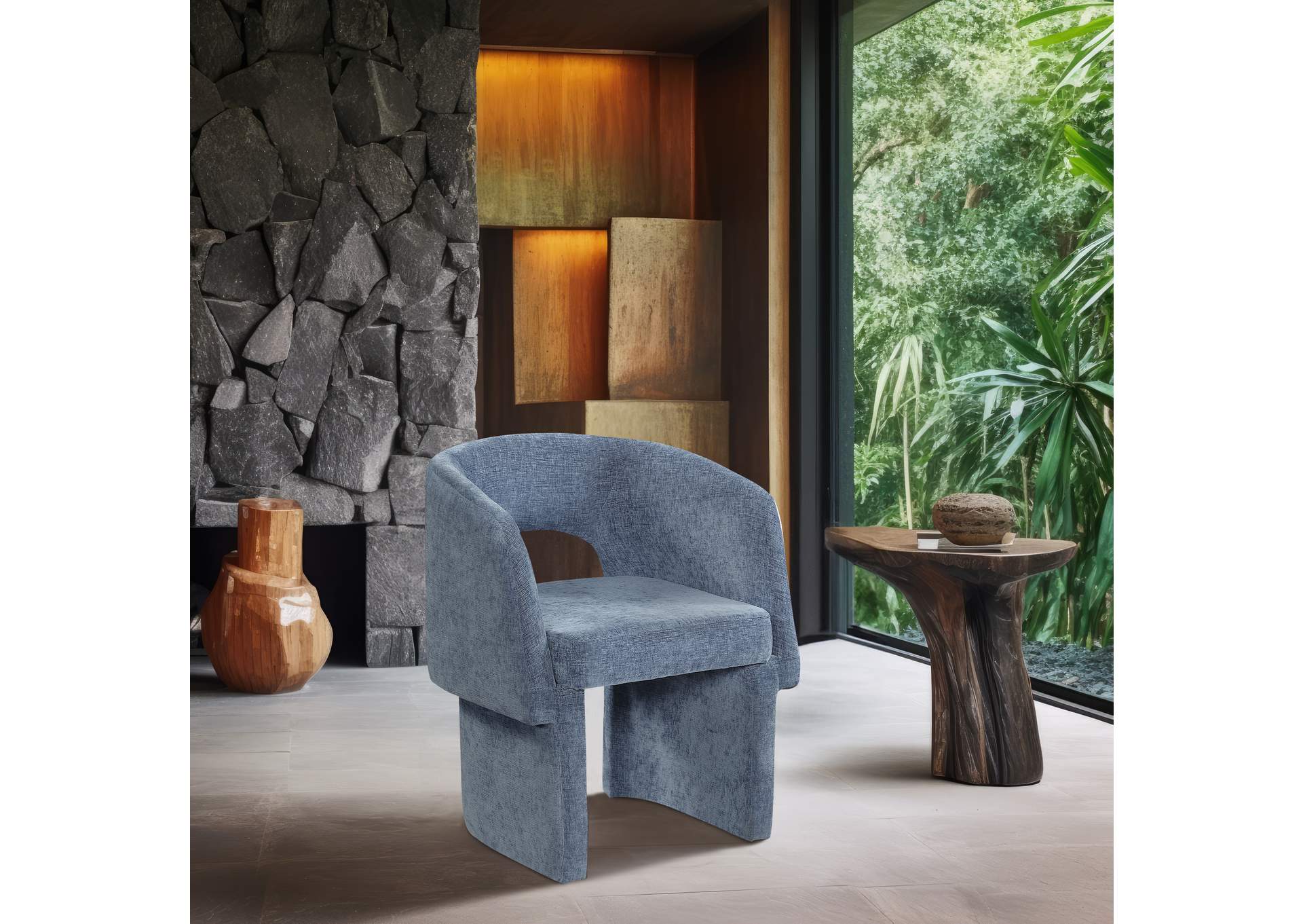 Emmet Light Blue Chenille Fabric Dining Chair - Accent Chair,Meridian Furniture