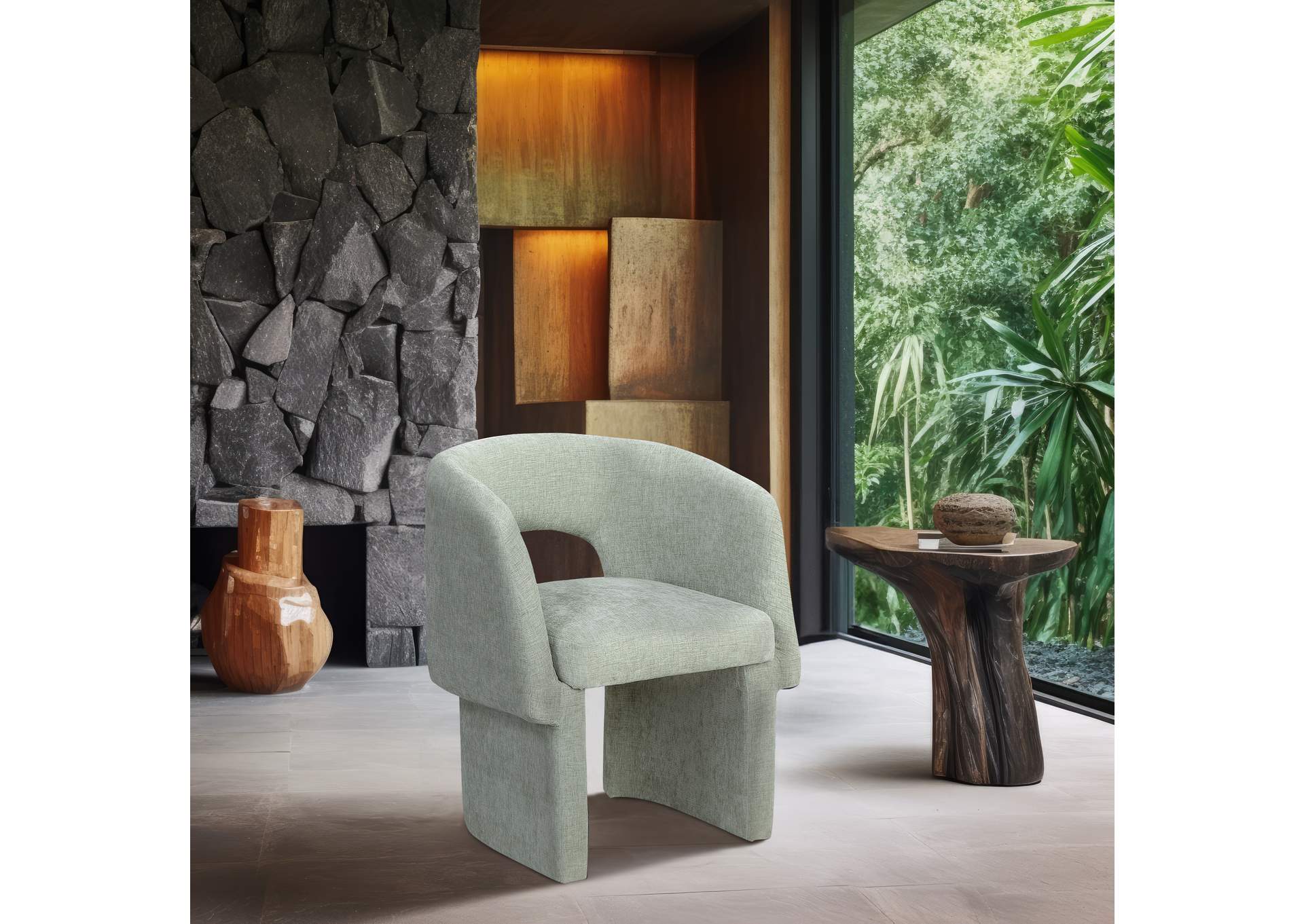 Emmet Mint Chenille Fabric Dining Chair - Accent Chair,Meridian Furniture