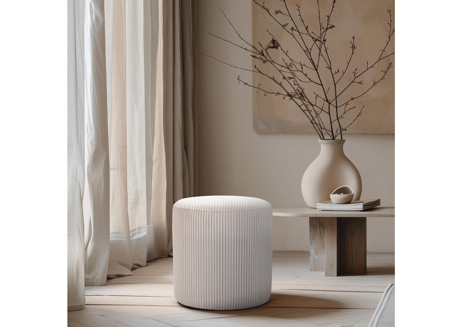 Roy Beige Microsuede Fabric Ottoman - Stool,Meridian Furniture