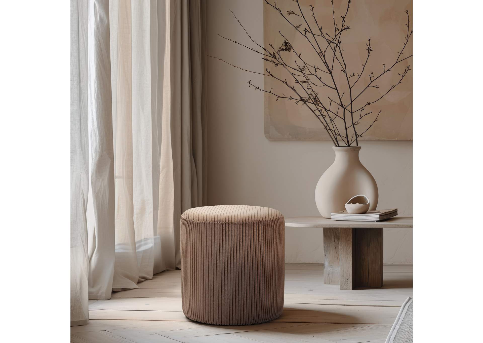 Roy Brown Microsuede Fabric Ottoman - Stool,Meridian Furniture
