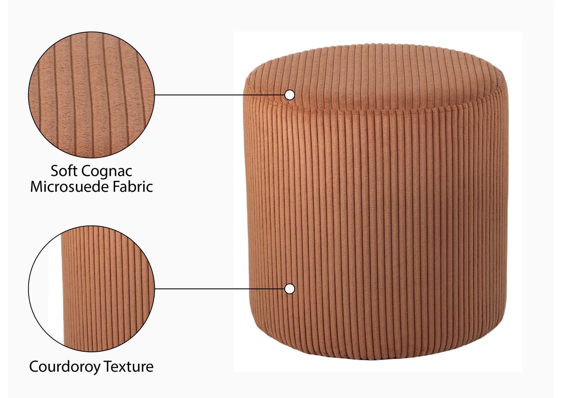 Roy Cognac Microsuede Fabric Ottoman - Stool,Meridian Furniture