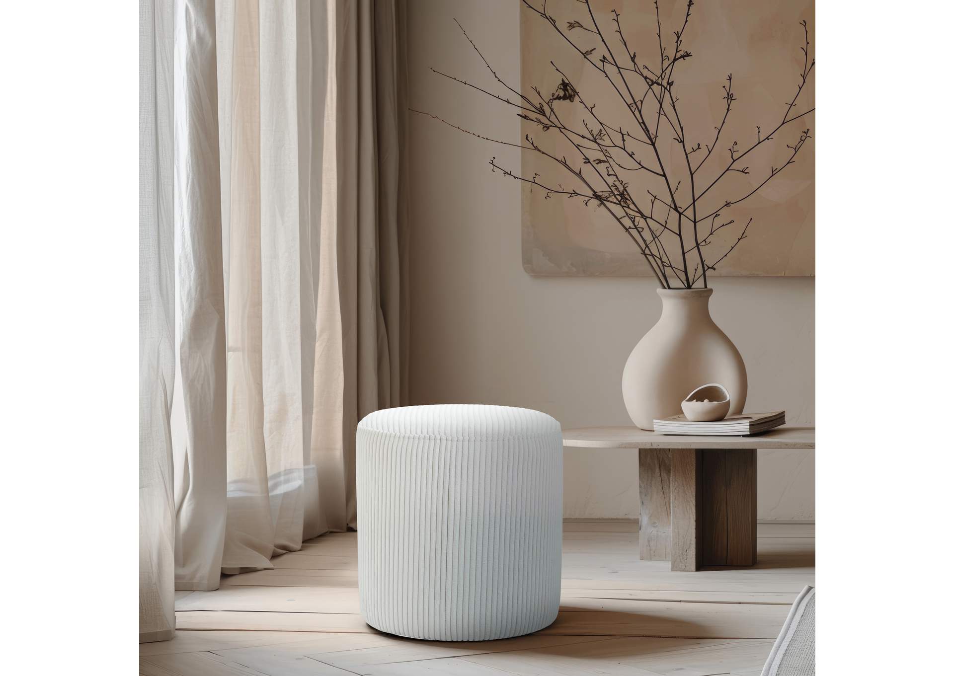 Roy Cream Microsuede Fabric Ottoman - Stool,Meridian Furniture