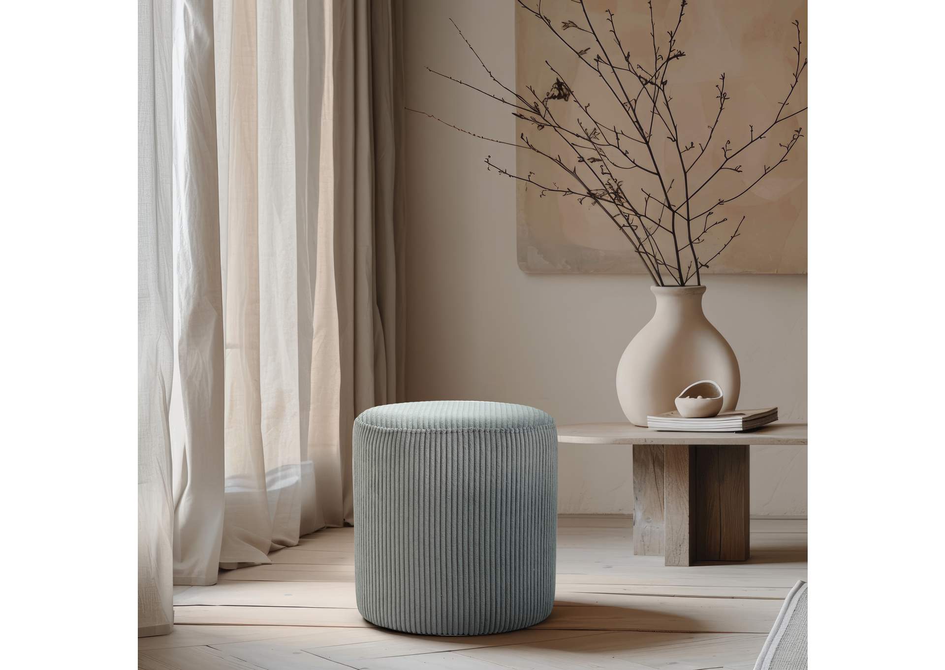 Roy Grey Microsuede Fabric Ottoman - Stool,Meridian Furniture