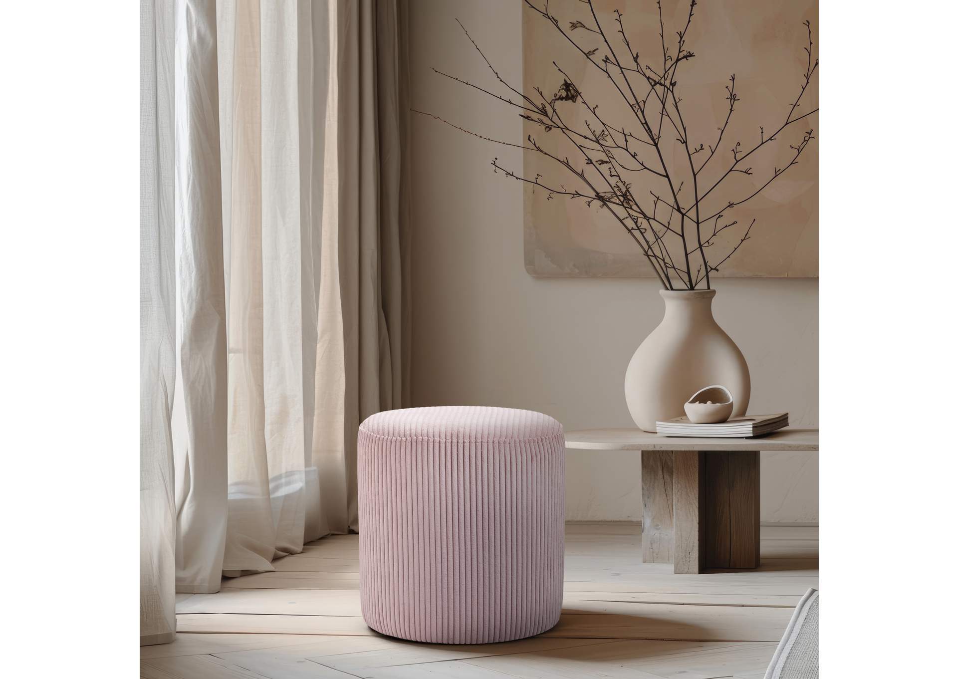 Roy Pink Microsuede Fabric Ottoman - Stool,Meridian Furniture