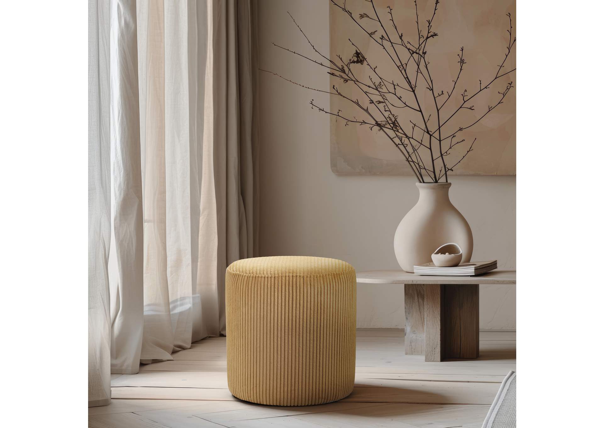 Roy Yellow Microsuede Fabric Ottoman - Stool,Meridian Furniture