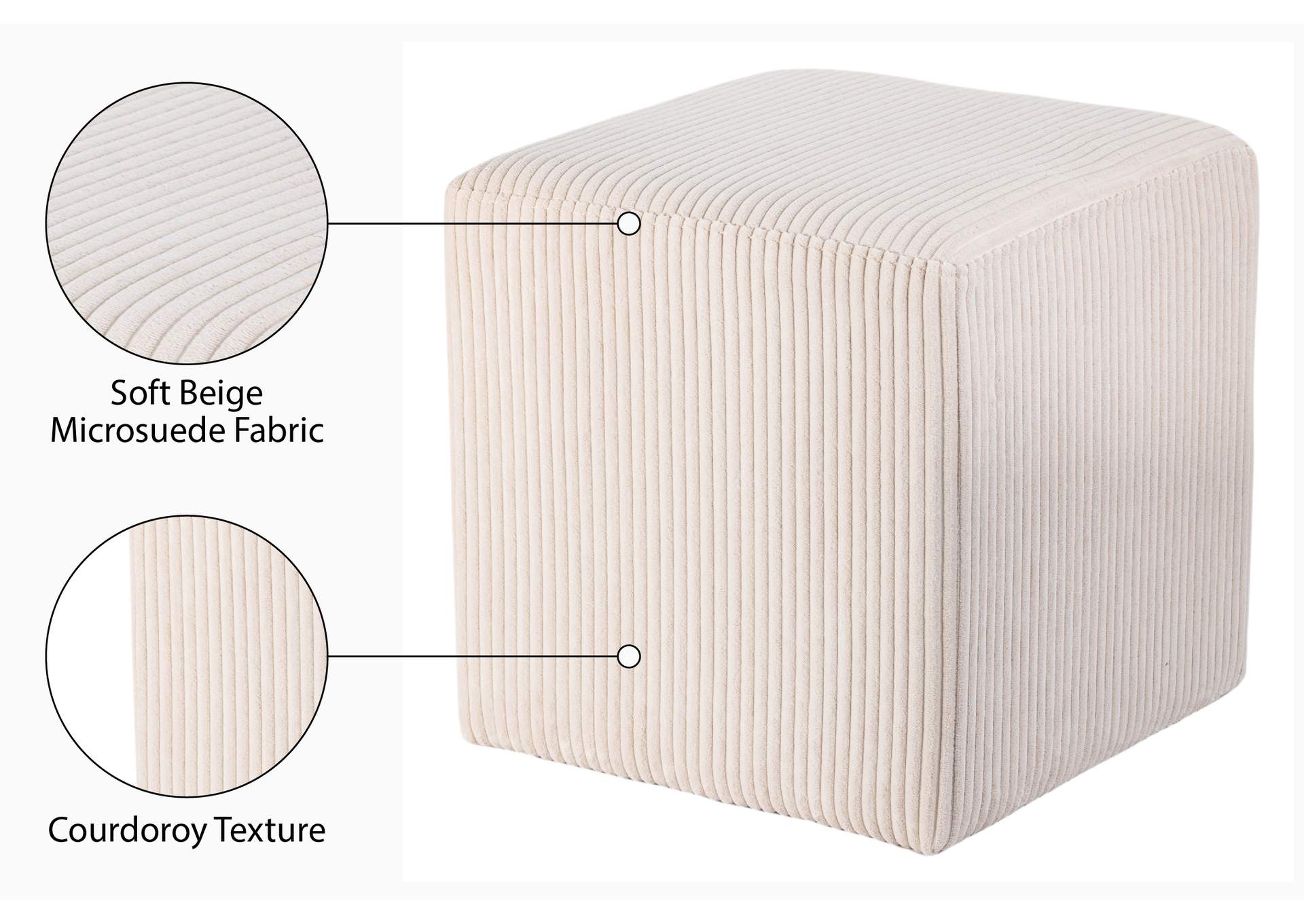 Roy Beige Microsuede Fabric Ottoman - Stool,Meridian Furniture