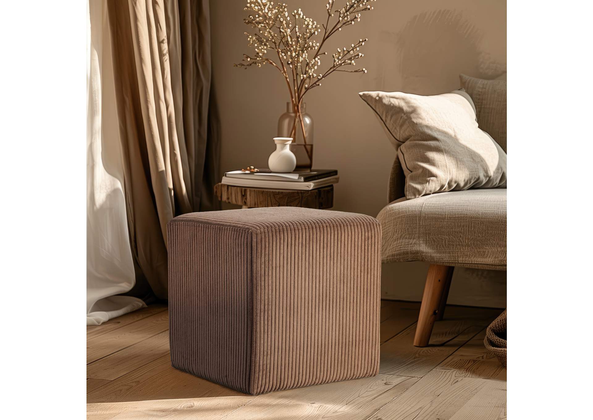 Roy Brown Microsuede Fabric Ottoman - Stool,Meridian Furniture