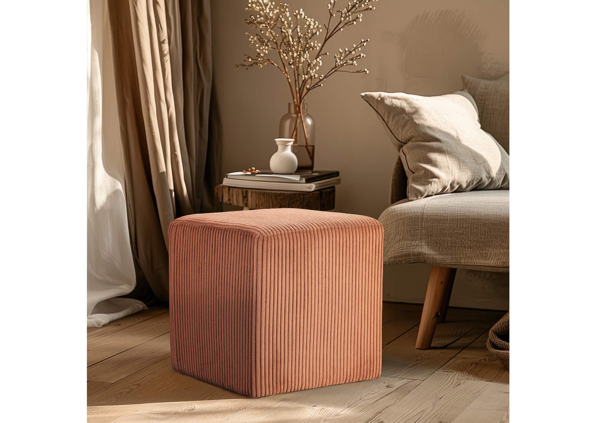 Roy Cognac Microsuede Fabric Ottoman - Stool,Meridian Furniture