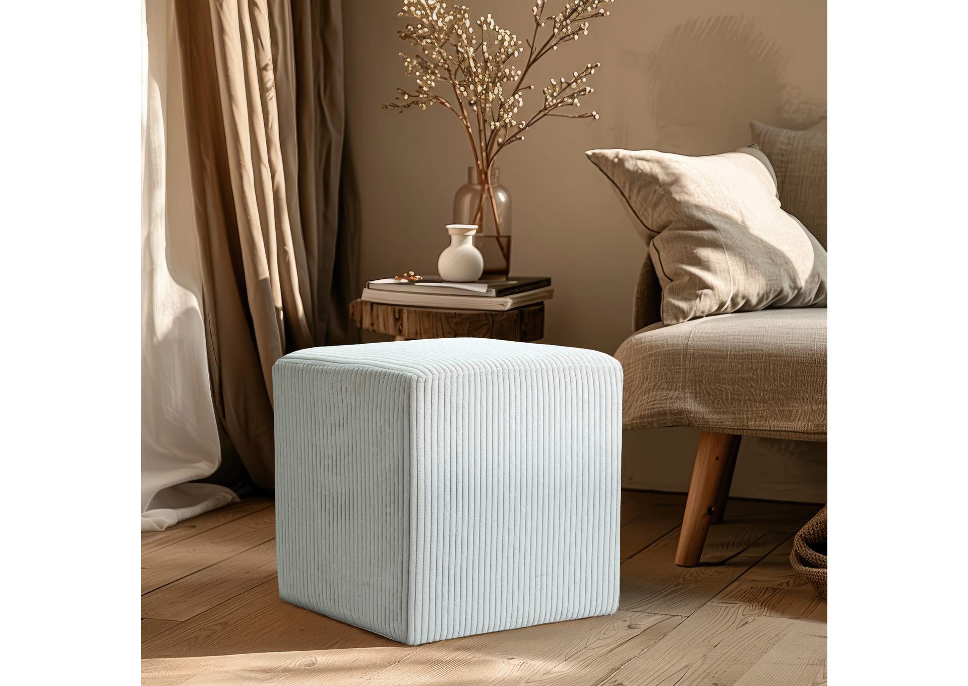Roy Cream Microsuede Fabric Ottoman - Stool,Meridian Furniture